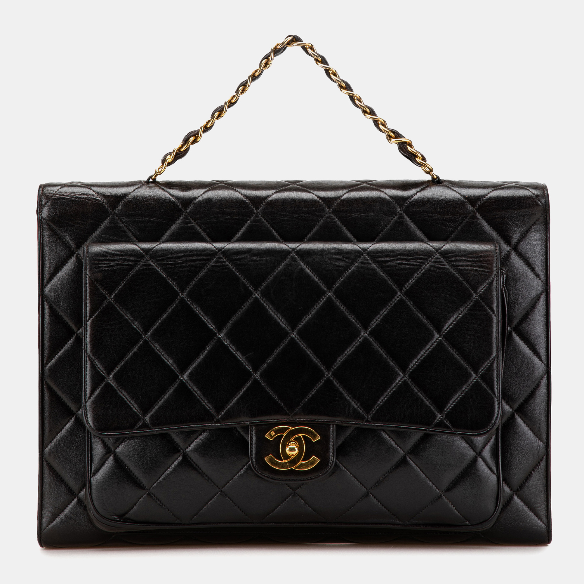 

Chanel Black CC Quilted Lambskin Double Sided Flap