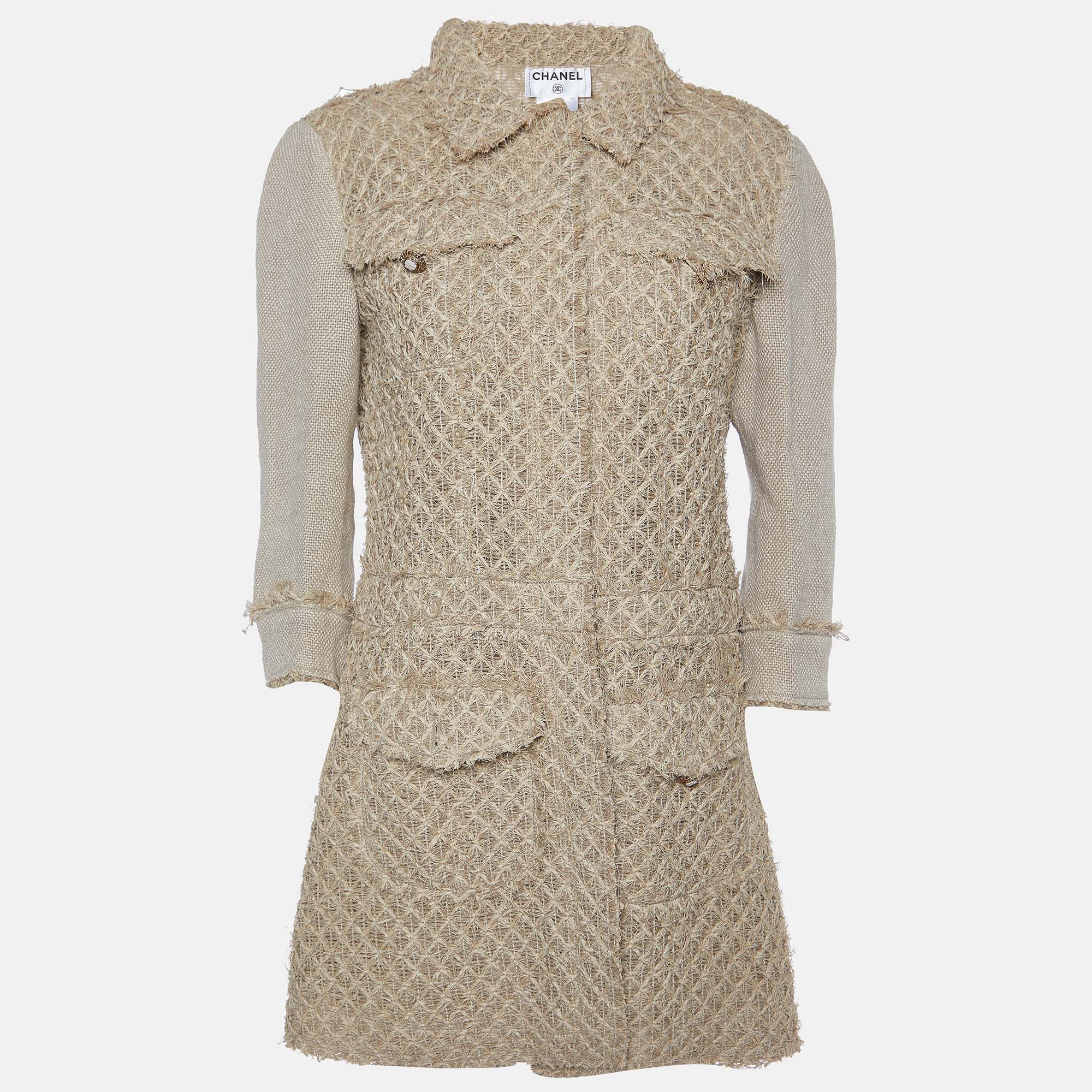 

Chanel Beige Textured Linen Blend Coat L