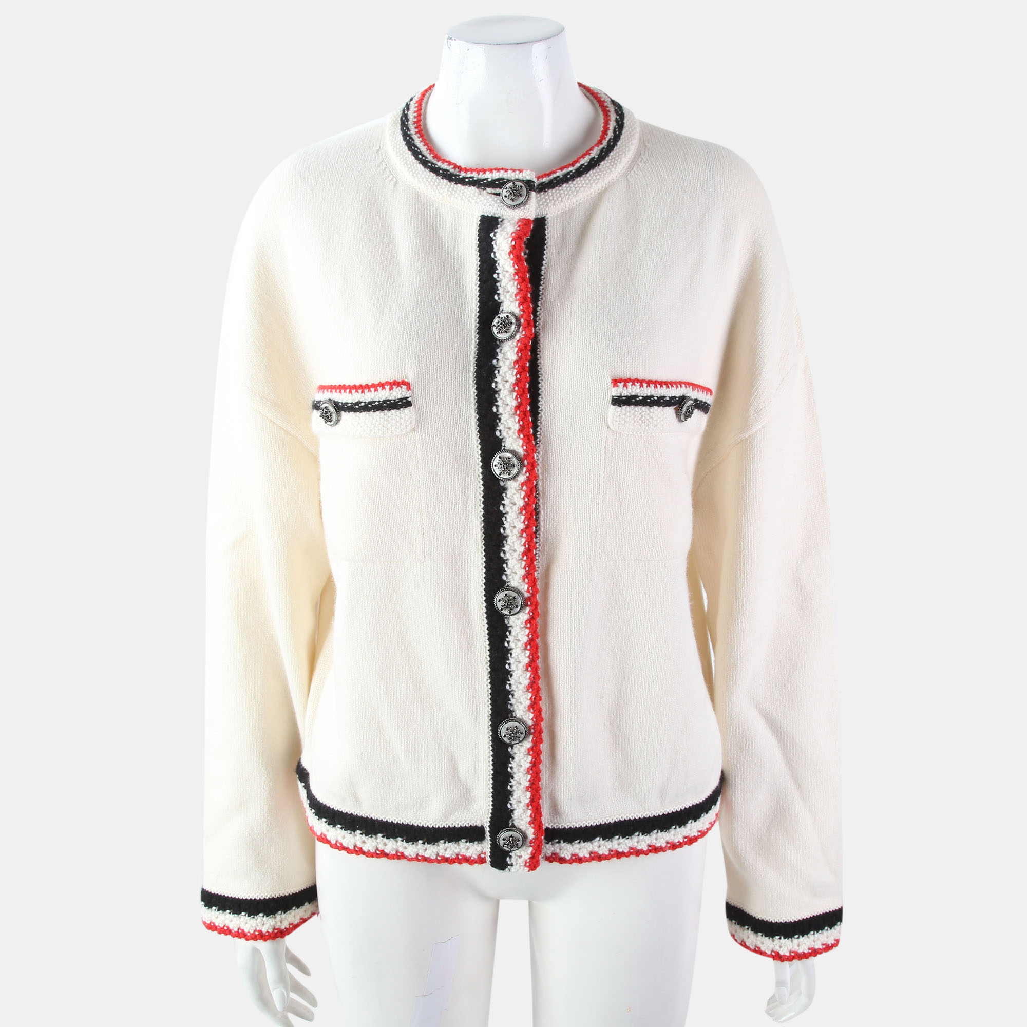 

Chanel White Cashmere Cardigan Size 36, Cream