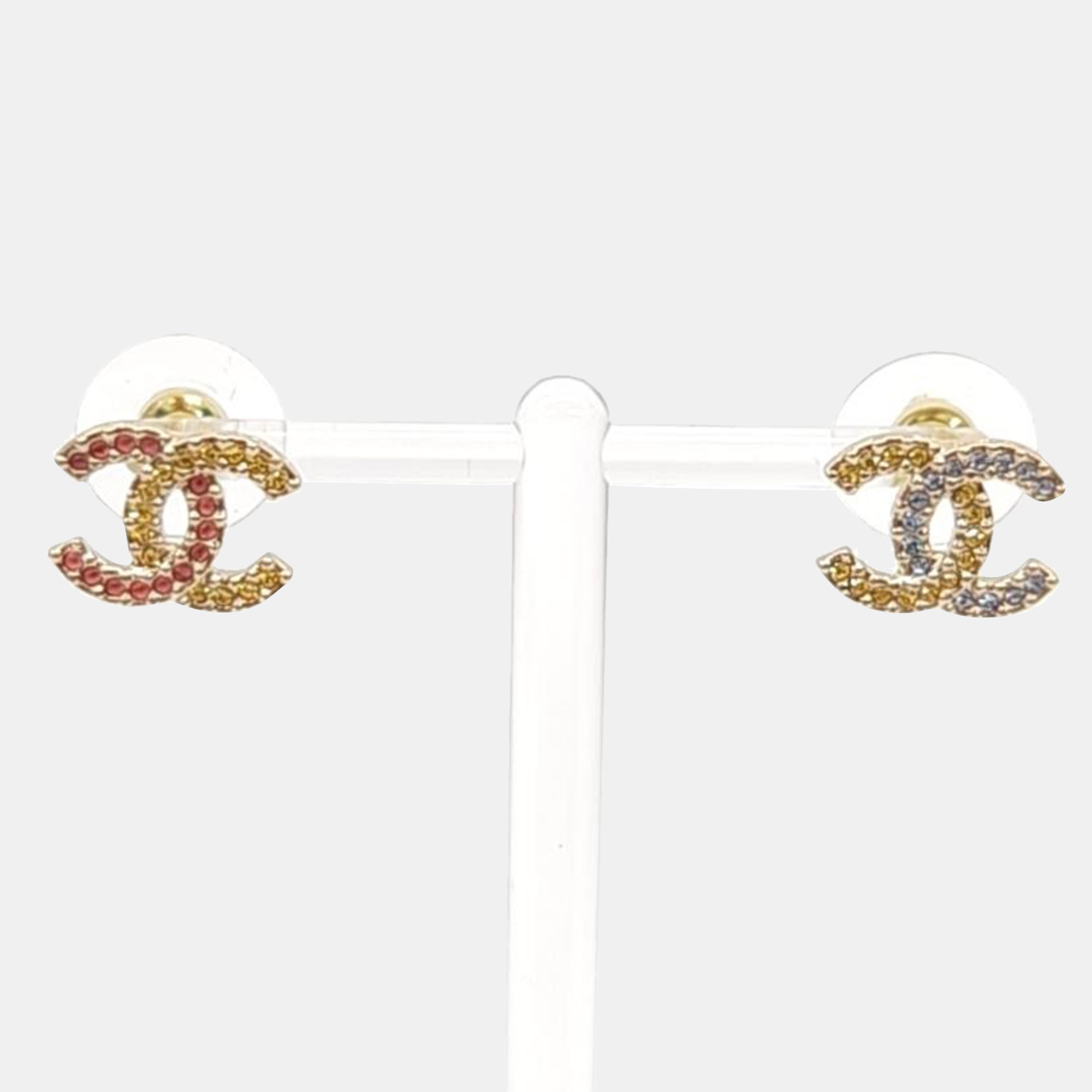 

Chanel Multicolour Gold CC Asymmetrical Crystal Piercing Earrings