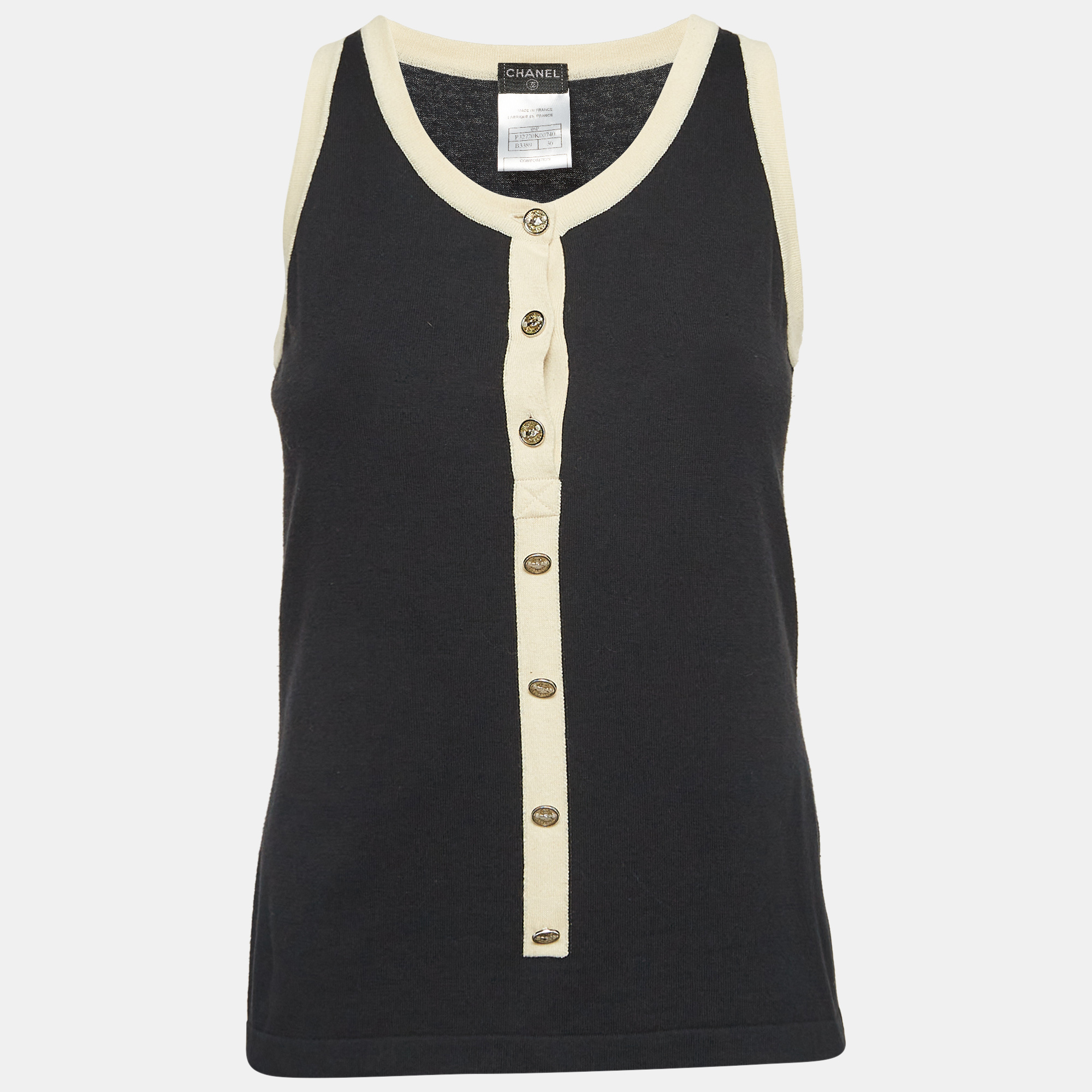 

Chanel Black Cotton Knit Button Detail Tank Top S