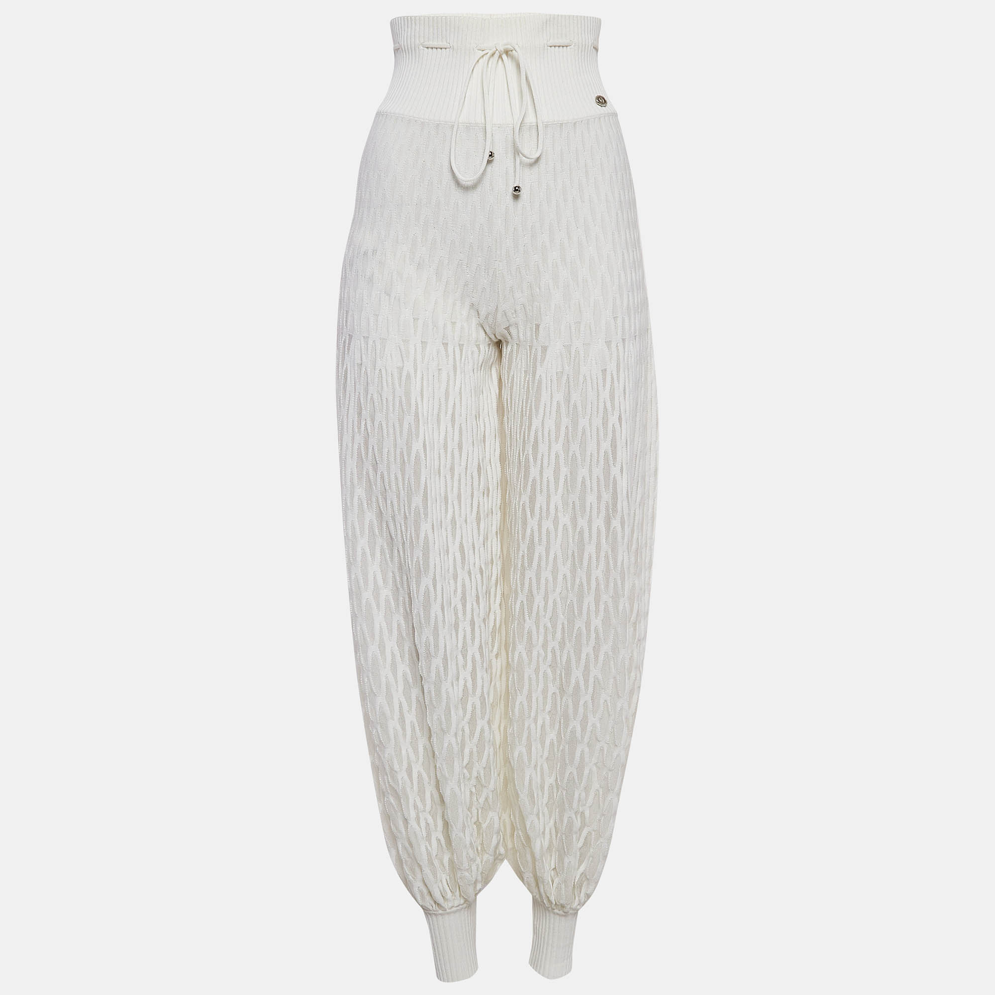 

Chanel White Sheer Patterned Knit Harem Pants S