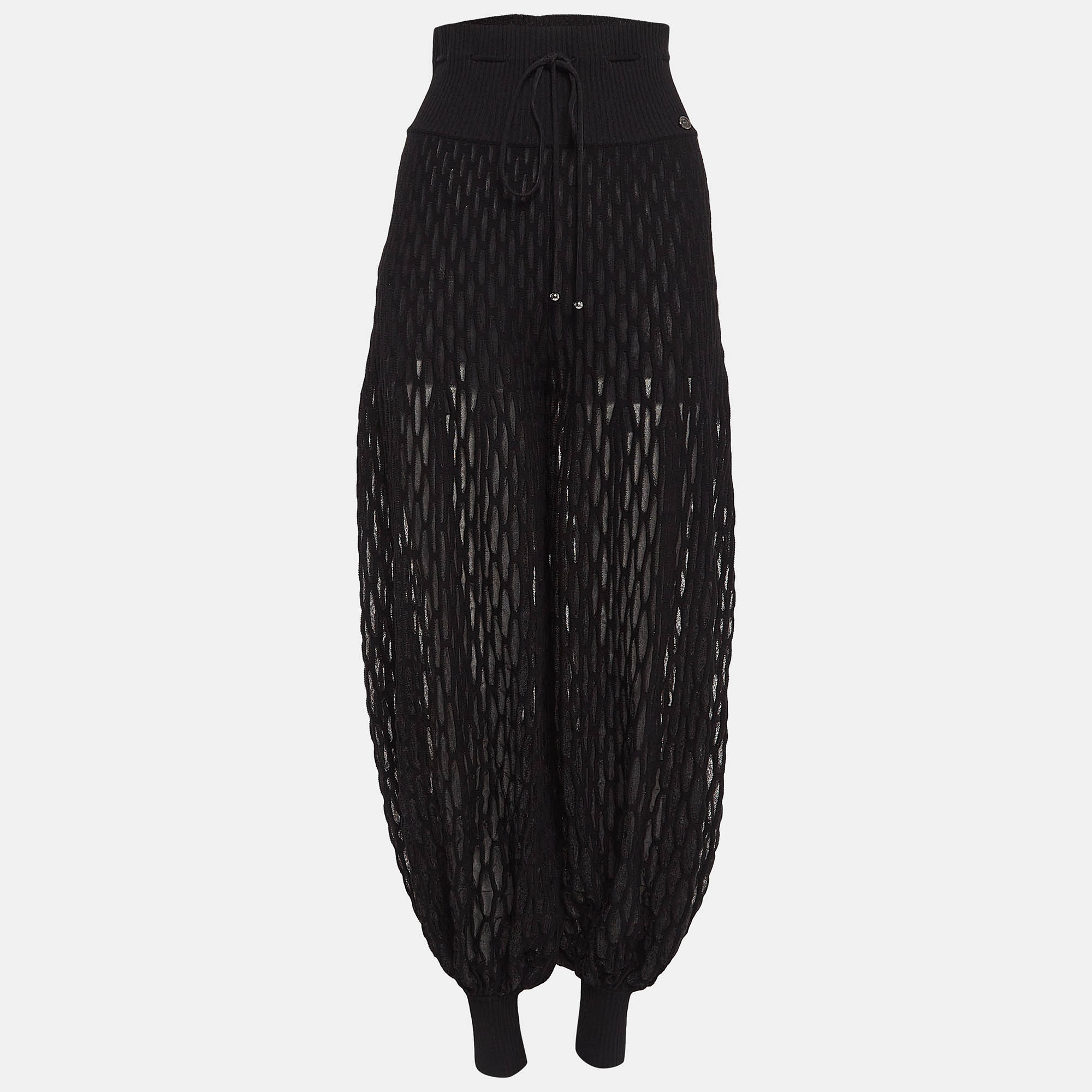 

Chanel Black Sheer Patterned Tulle Knit Harem Pants S