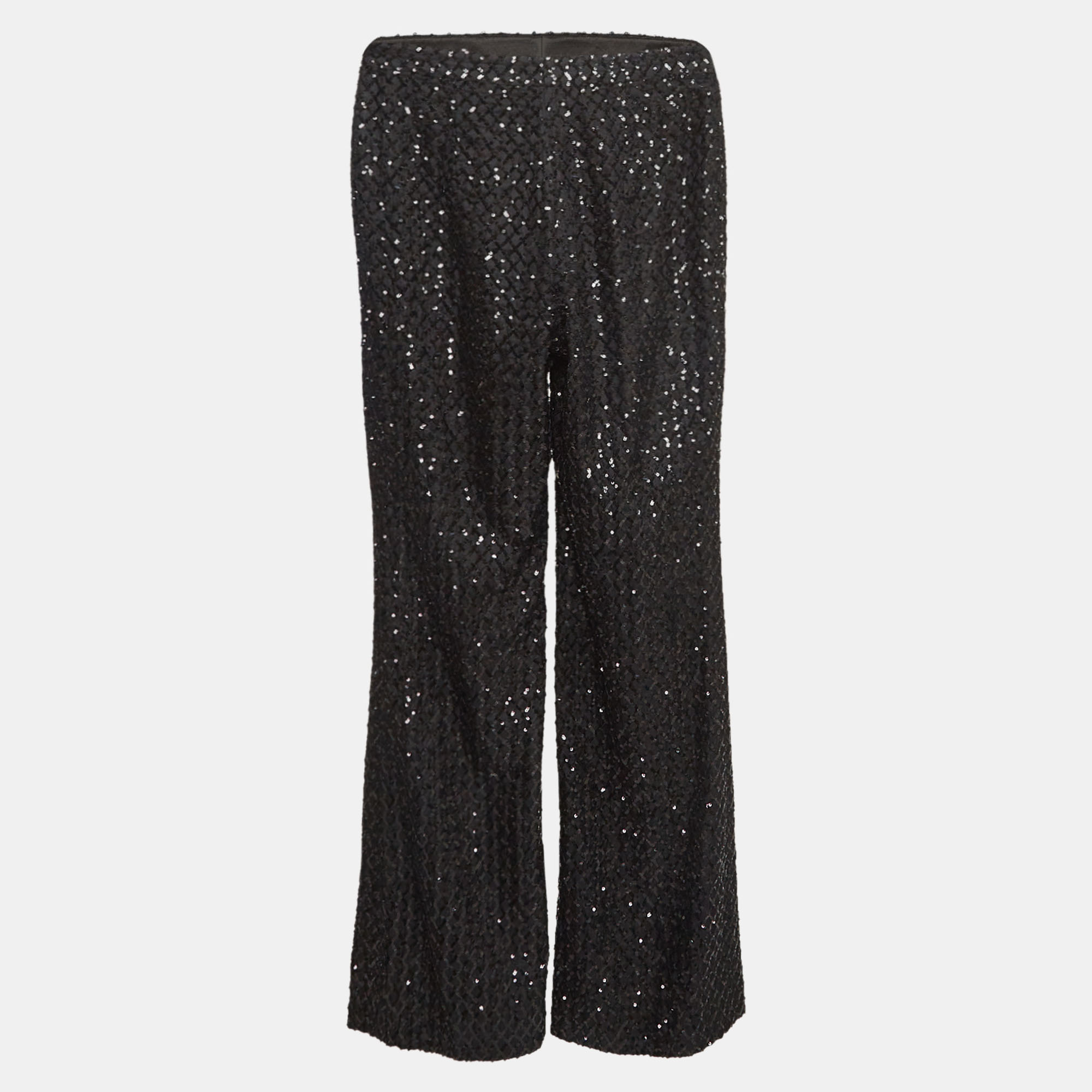 

Chanel Black Sequin Silk Wide Leg Pants S