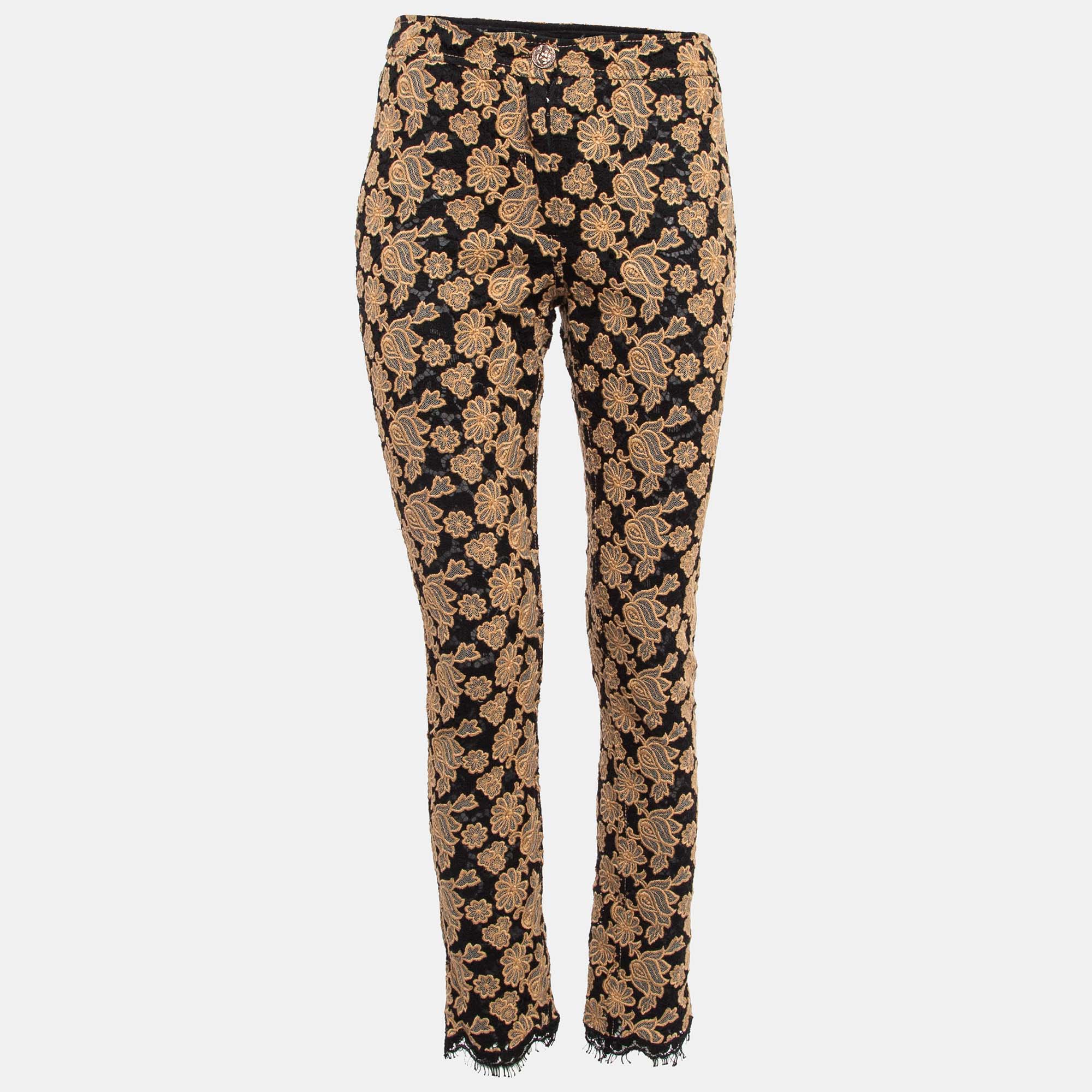 

Chanel Brown/Black Floral Lace Skinny Pants S