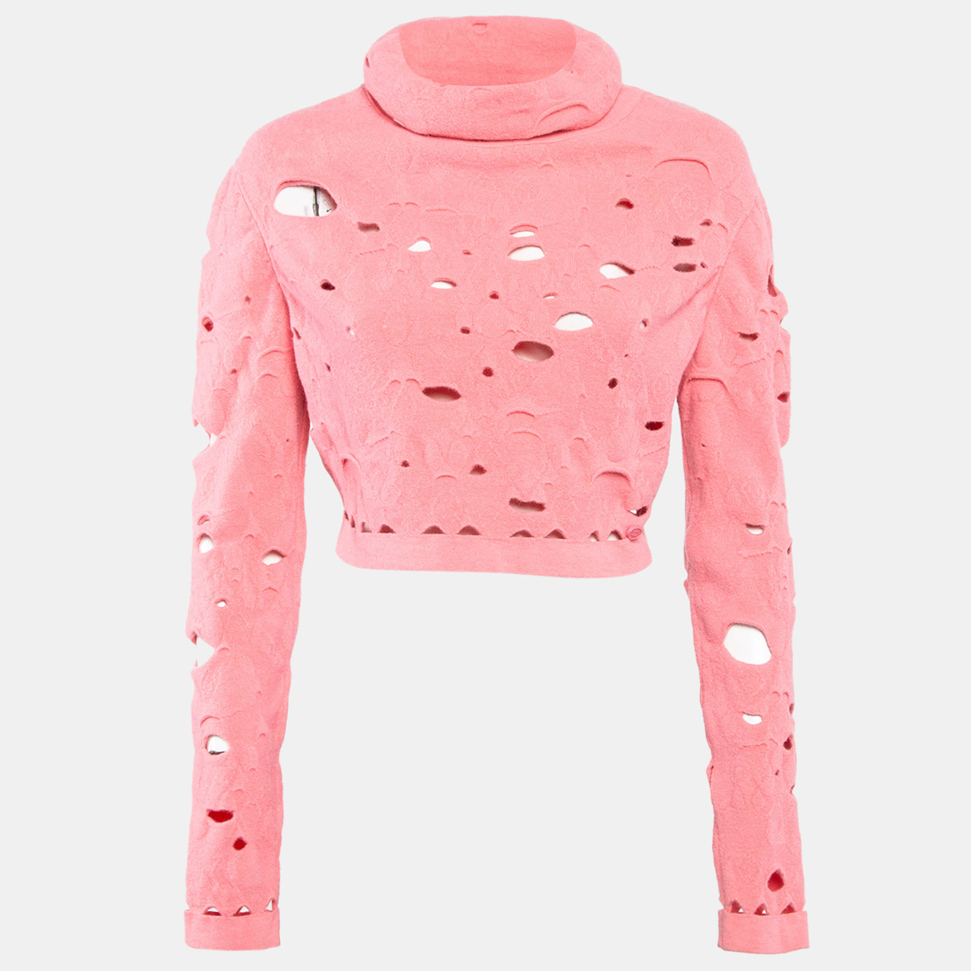 

Chanel Pink Ripped Wool Blend Cara Delevingne Crop Sweatshirt M