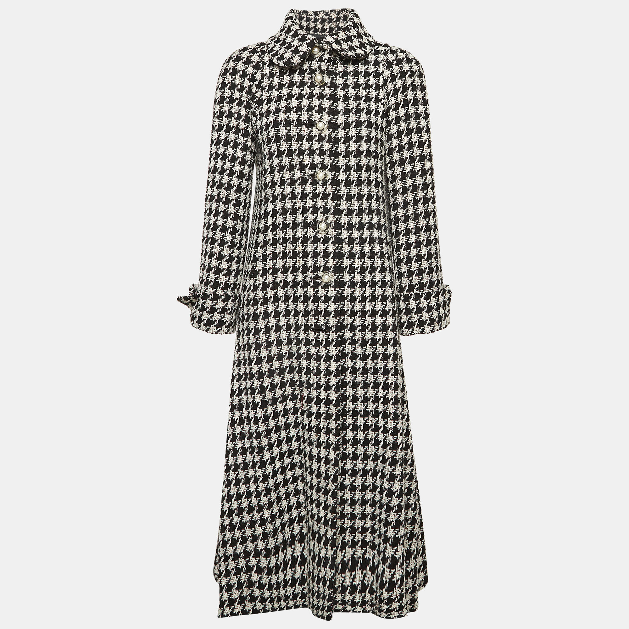 

Chanel Black/White Lurex Houndstooth Mid-Length Coat M