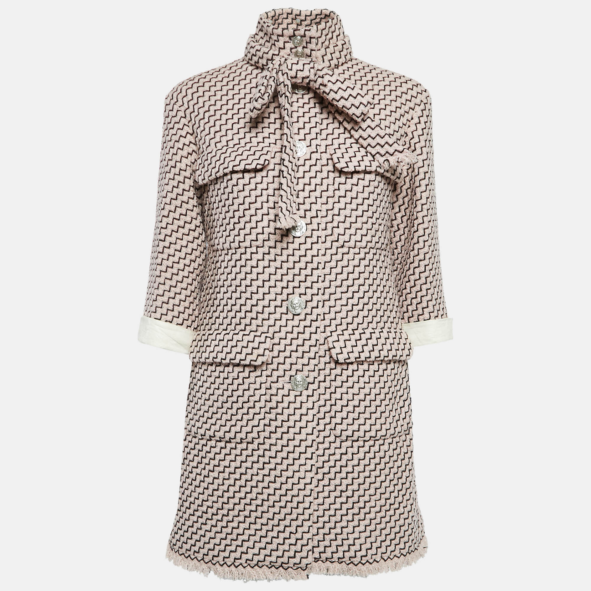 

Chanel Pink Wool Tweed Detachable Leather Cuff Coat M