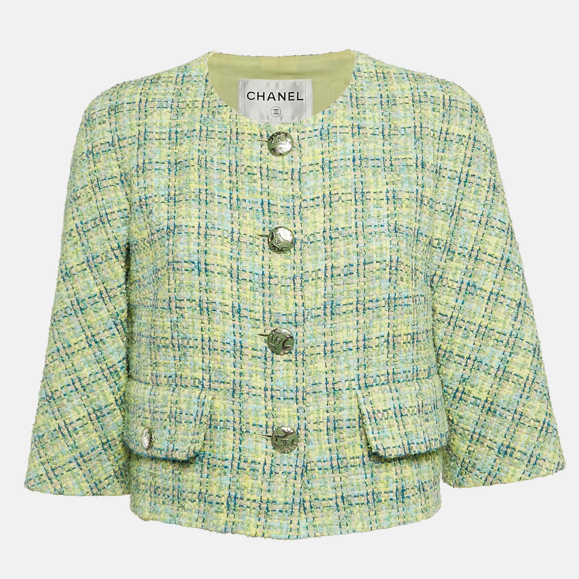 Pre-owned Chanel Lime Green Lesage Tweed Jacket M