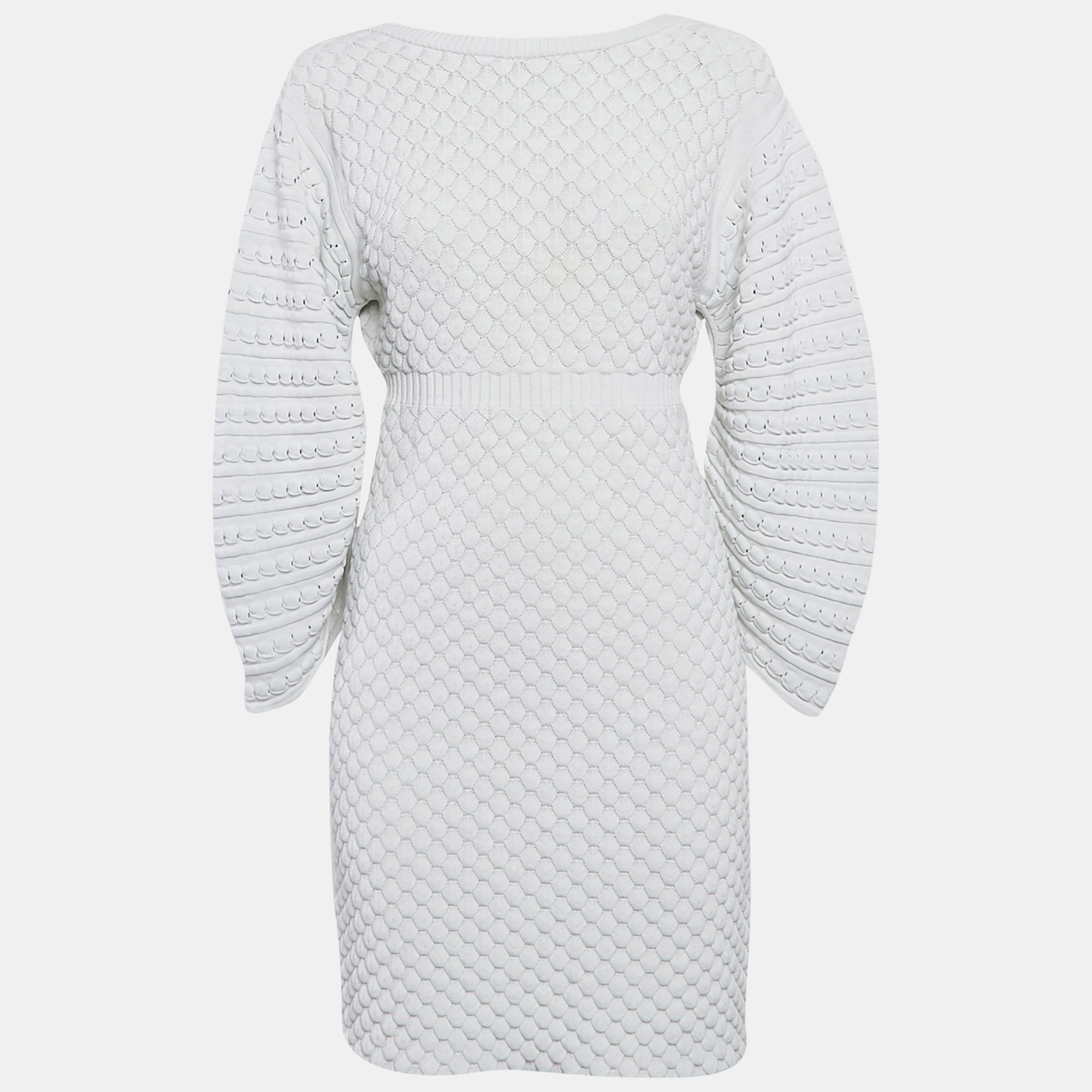 

Chanel White Crochet Patterned Knit Mini Dress M