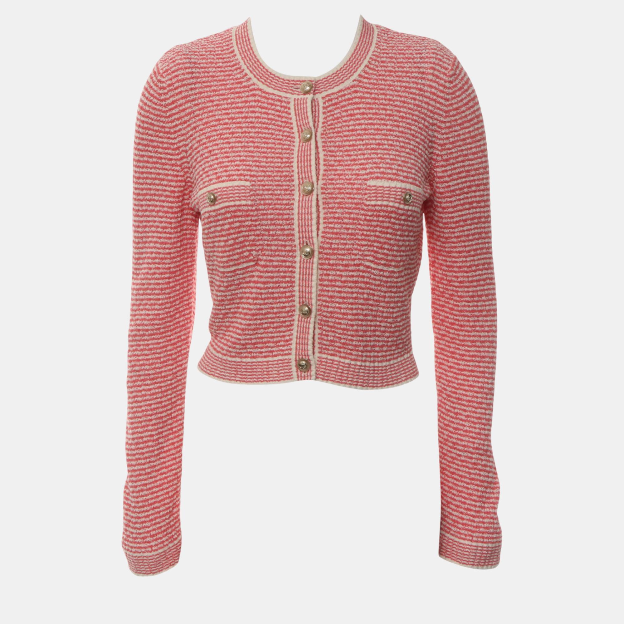 

Chanel Red/Cream Striped CC Cropped Cardigan, Pink