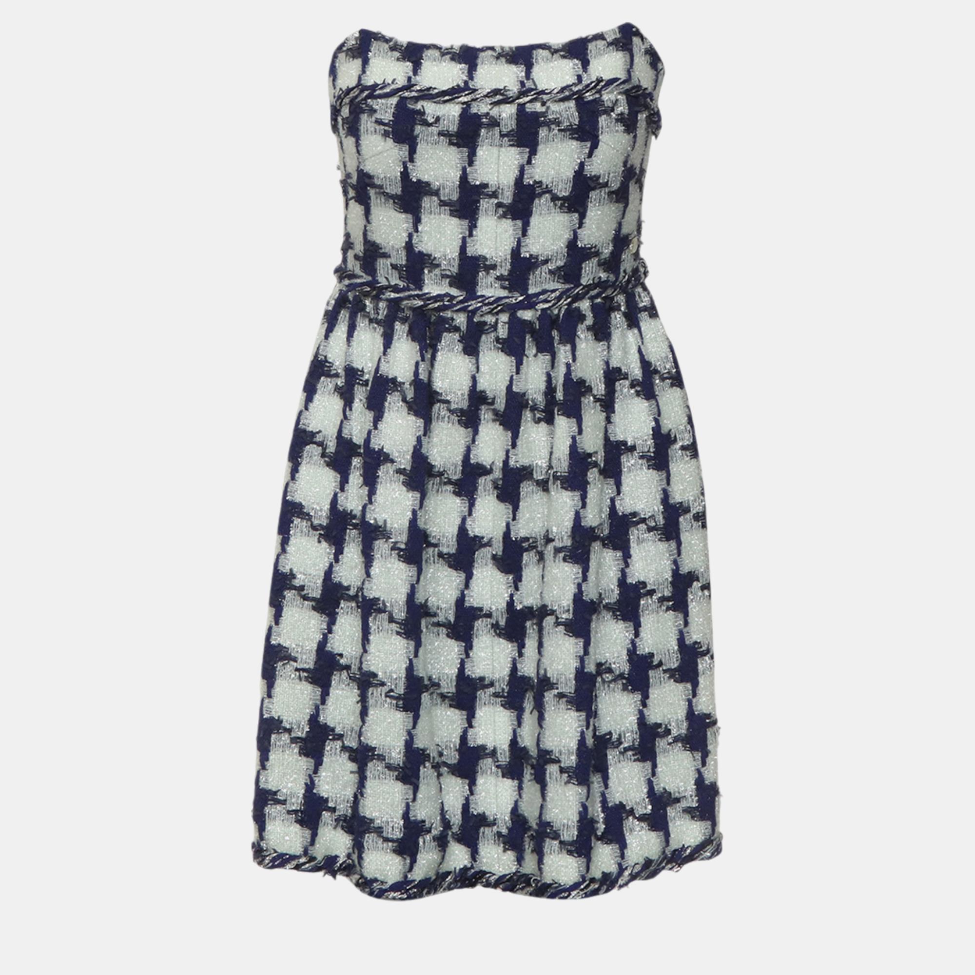 

Chanel Black/White Houndstooth Patterned Tube Dress, Purple