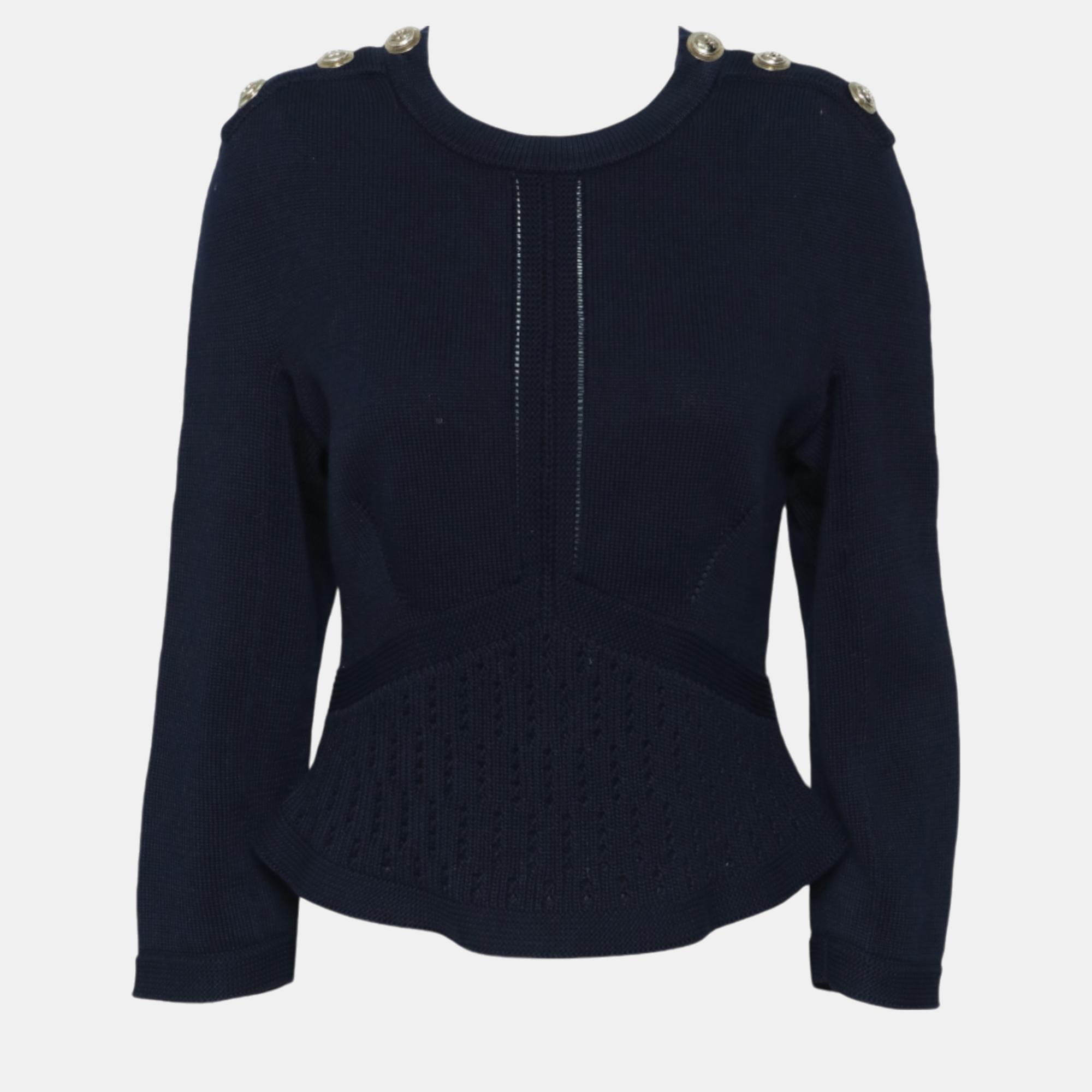 Pre-owned Chanel Knitted Long Sleeve Top In Blue