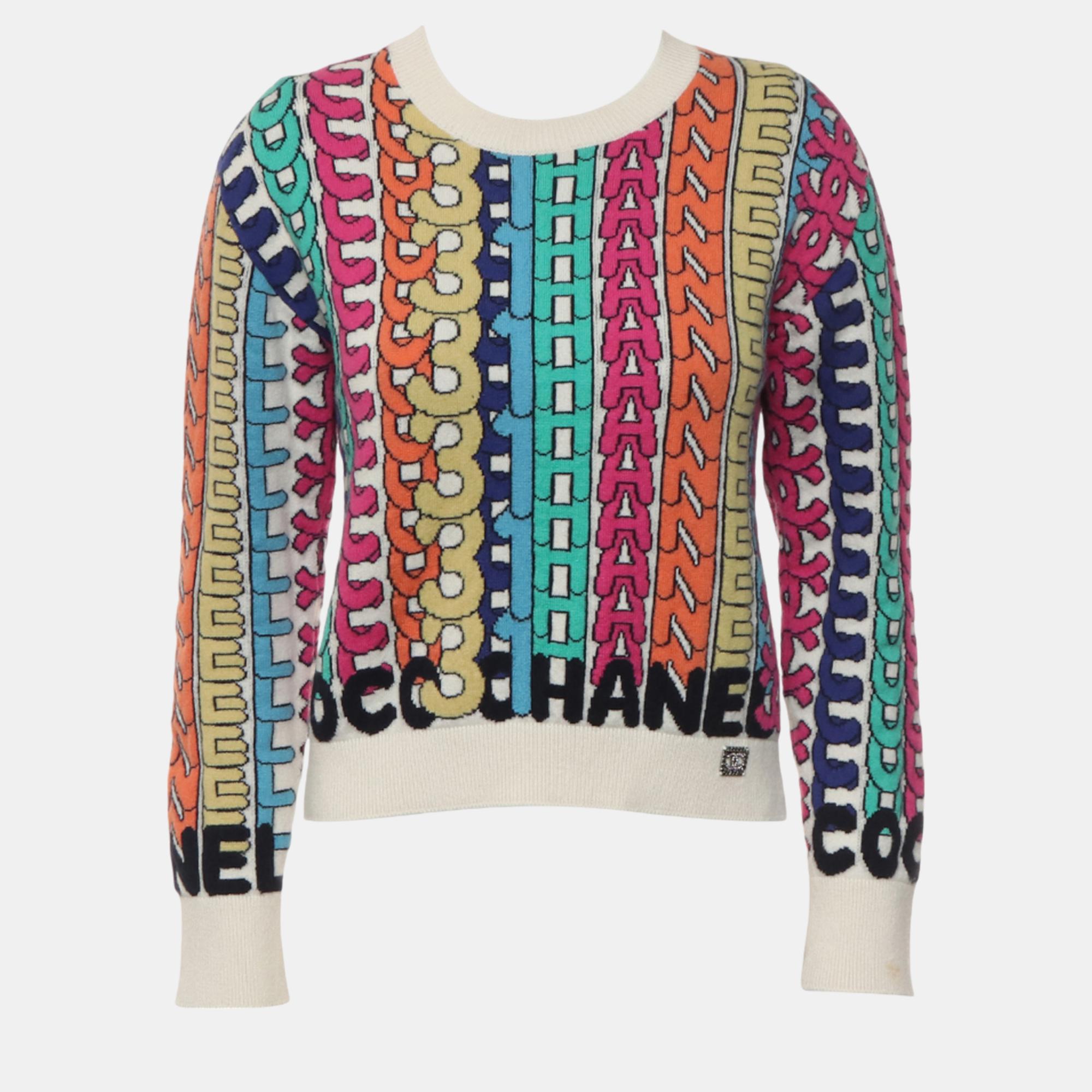 Pre-owned Chanel Logo Knitted Cashmere Sweater In Multicolor