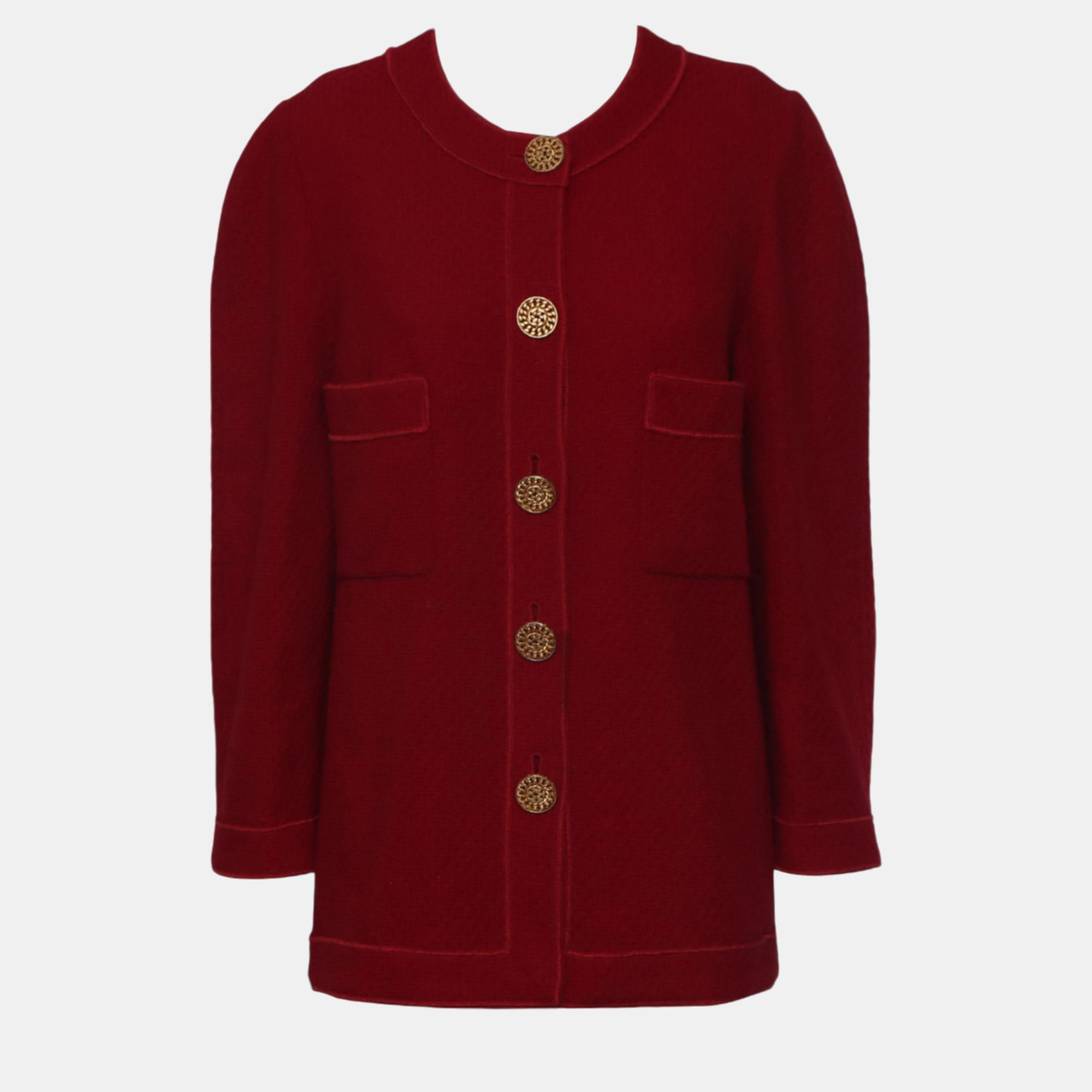 

Chanel Red Vintage Button-Up Cardigan