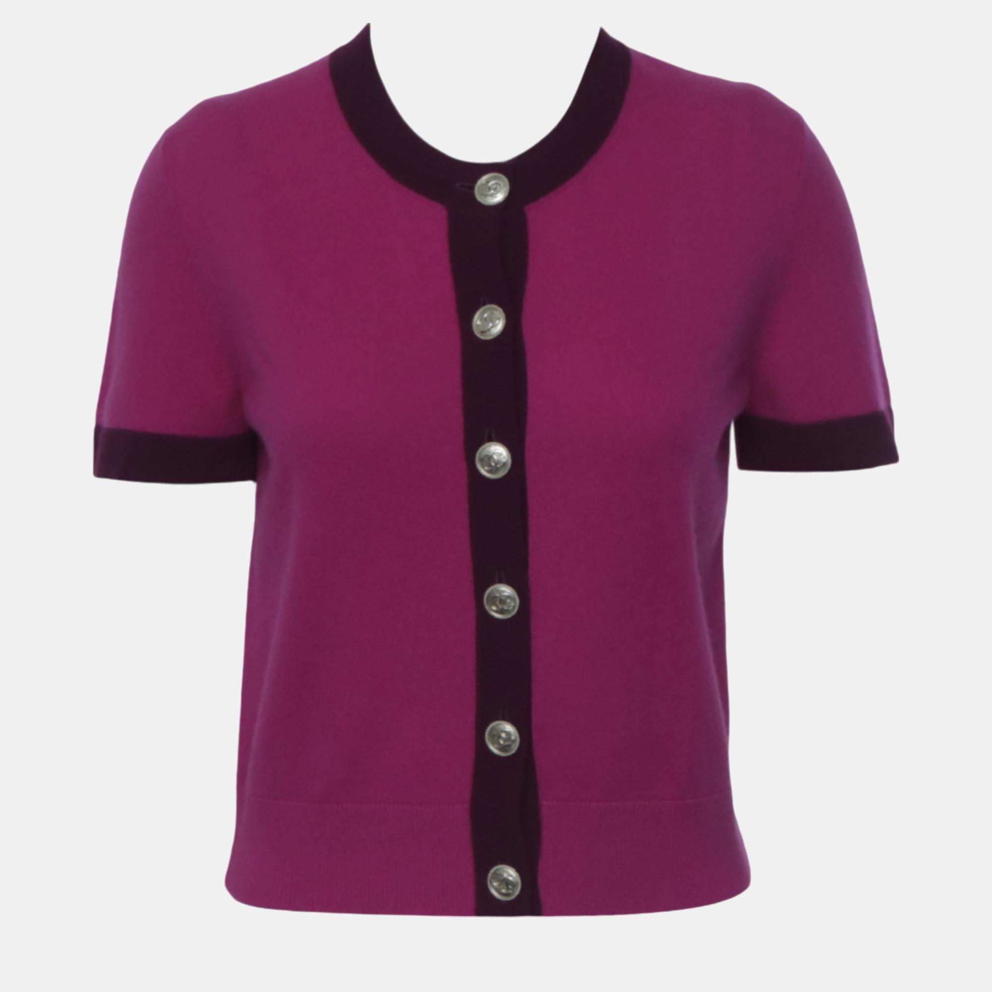 Pre-owned Chanel Cashmere Button Up Top In Pink