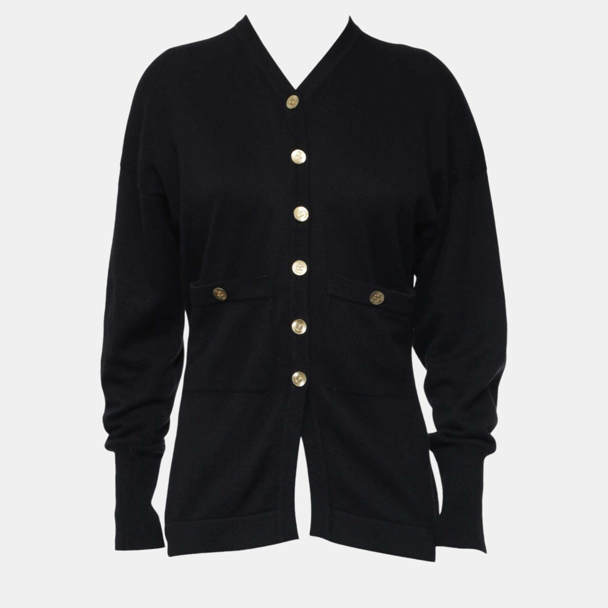 

Chanel Black CC Logo Button Cardigan