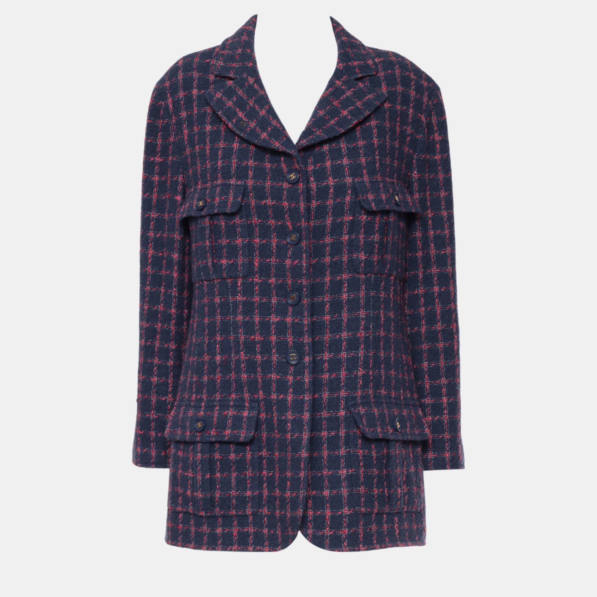 Pre-owned Chanel Vintage Tweed Blazer In Blue