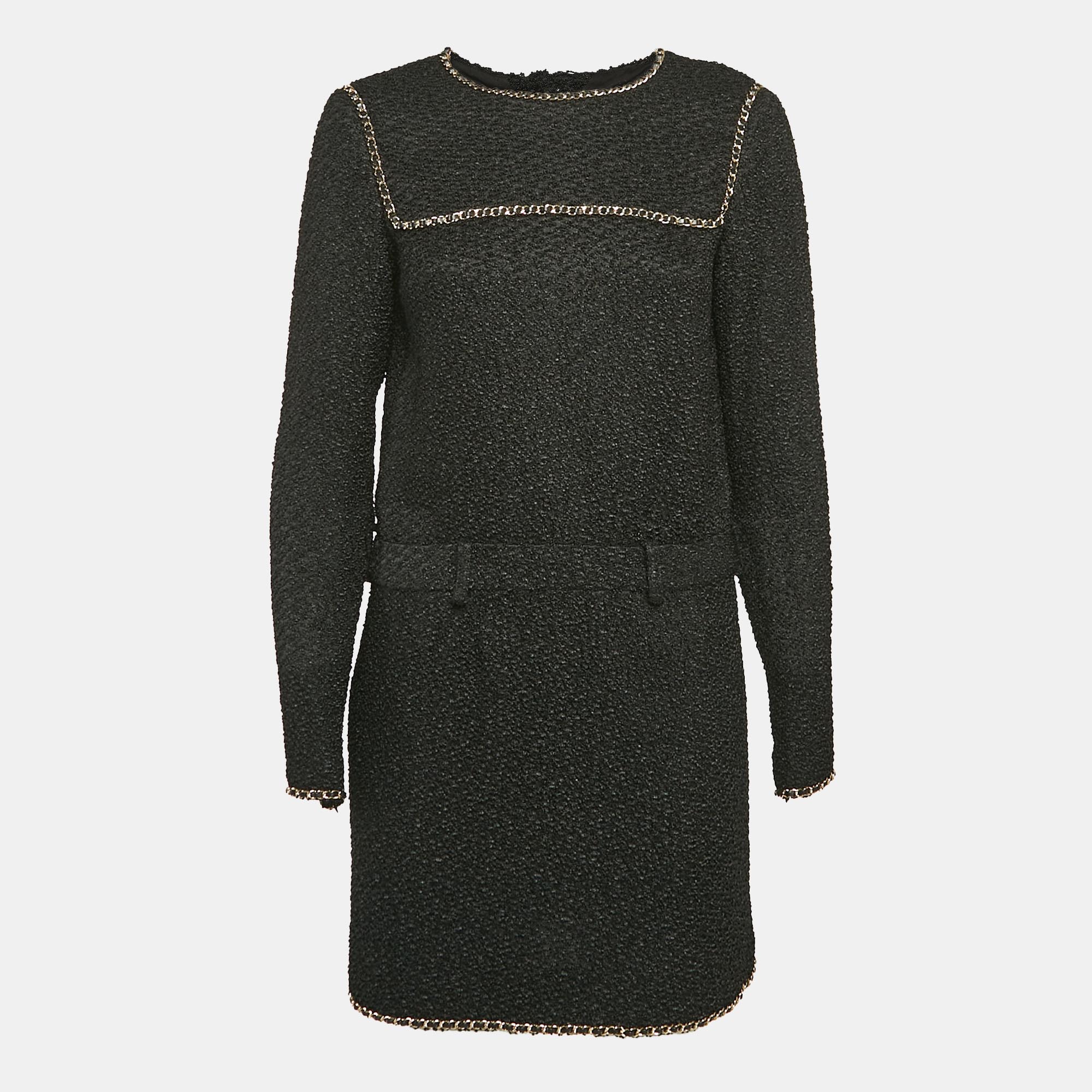 

Chanel Black Boucle Chain Detail Mini Dress S