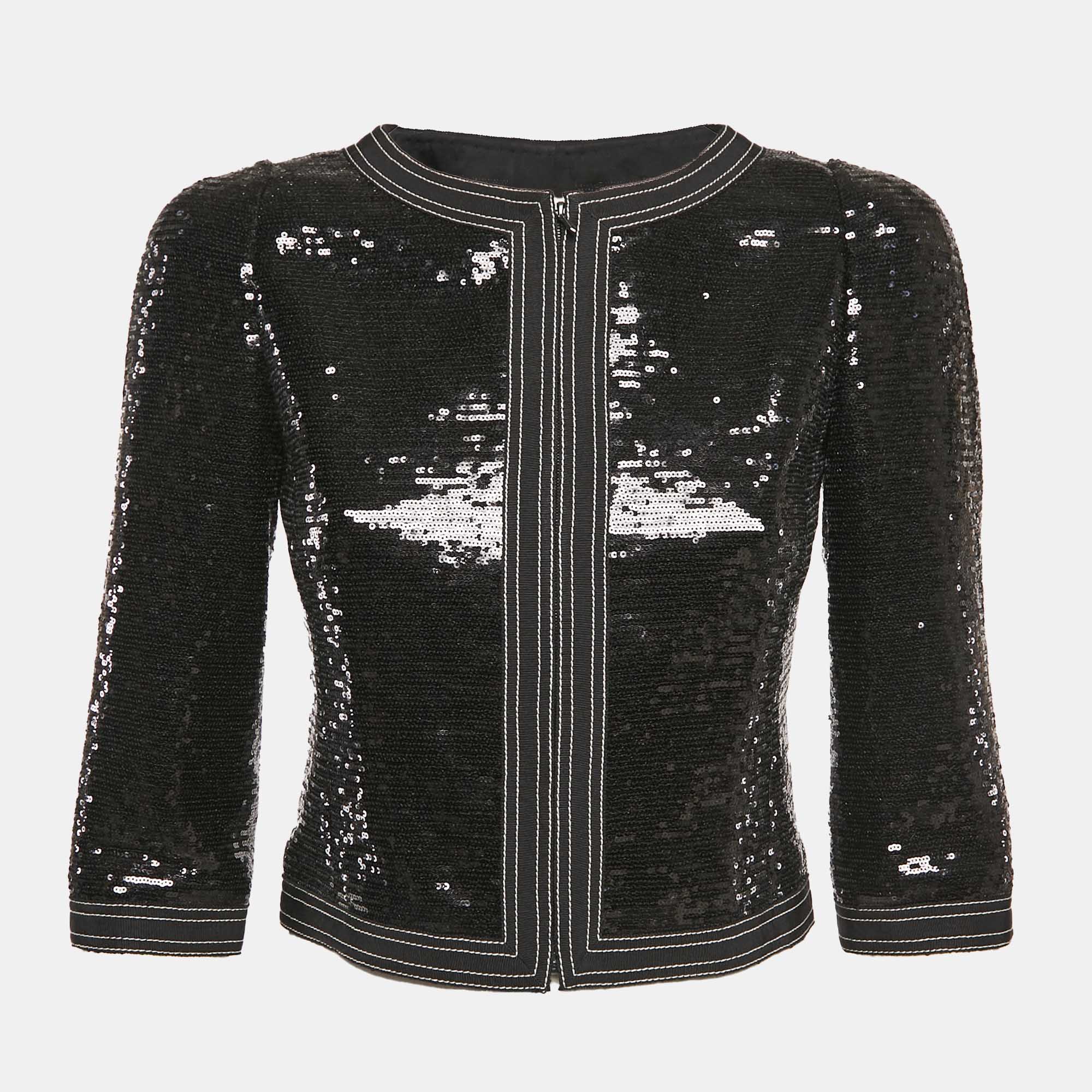 

Chanel Black Sequin Jacket Zip-Up Jacket S