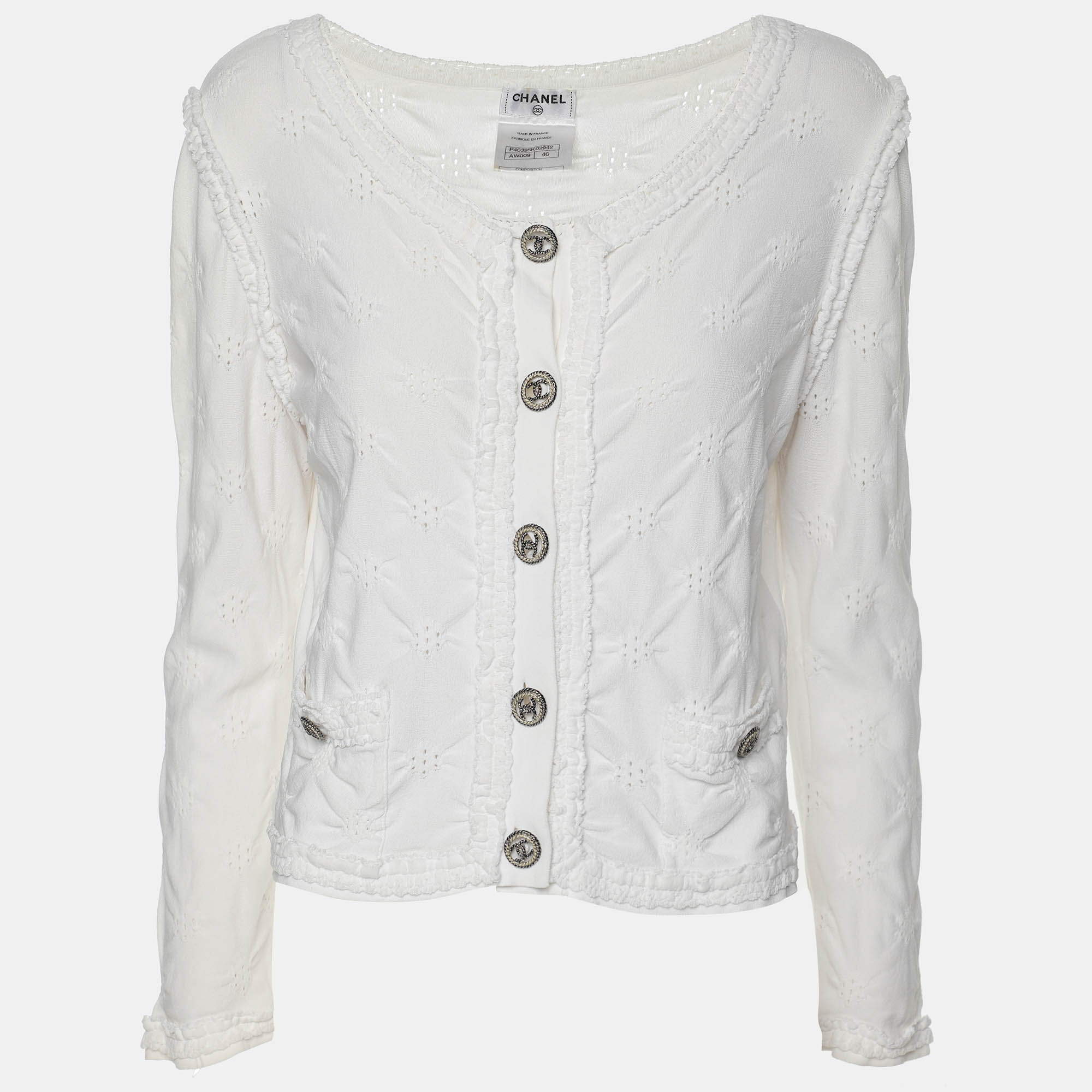 

Chanel Cream Viscose Blend Cropped Cardigan S