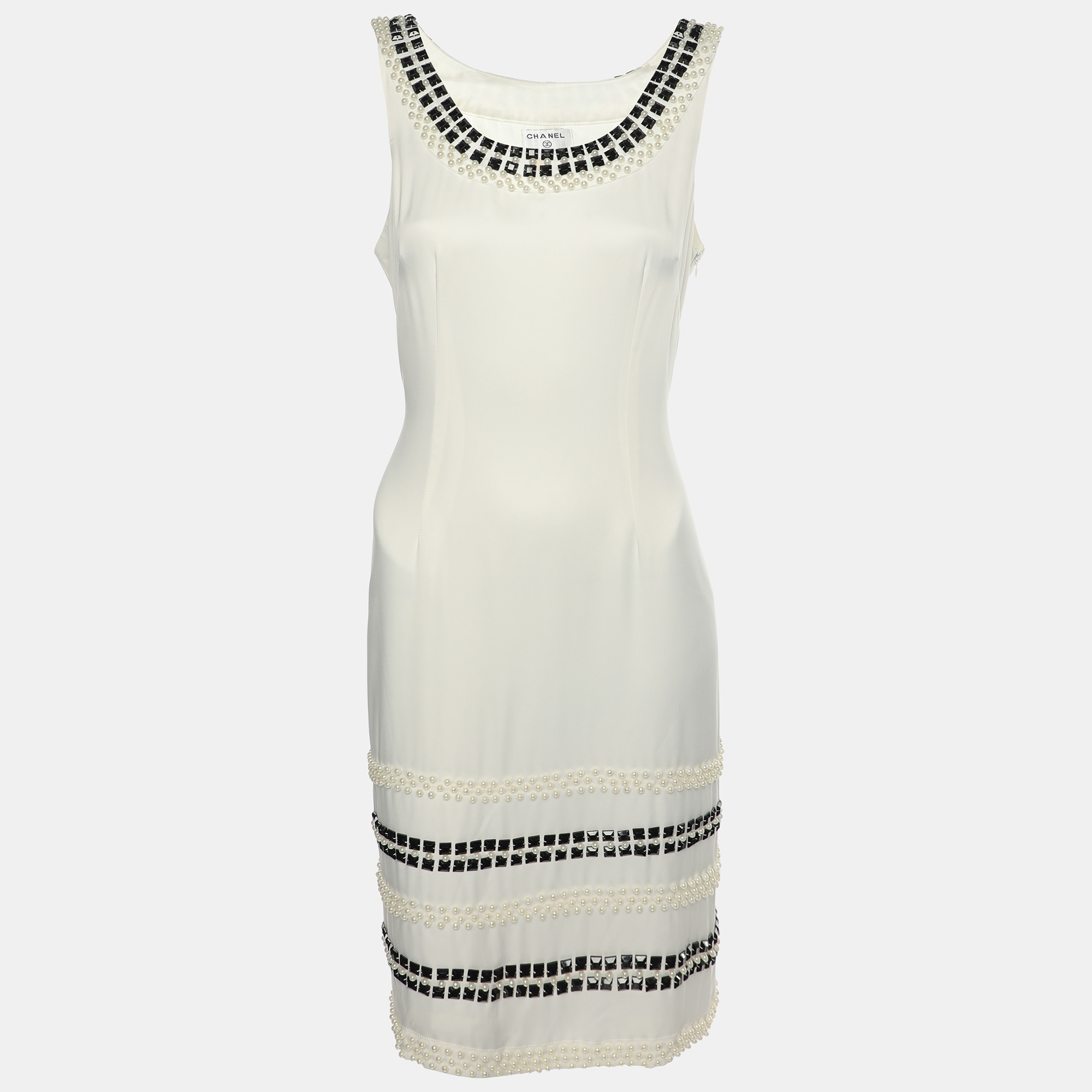 

Chanel White Silk Embellished Sleevless Midi Dress L