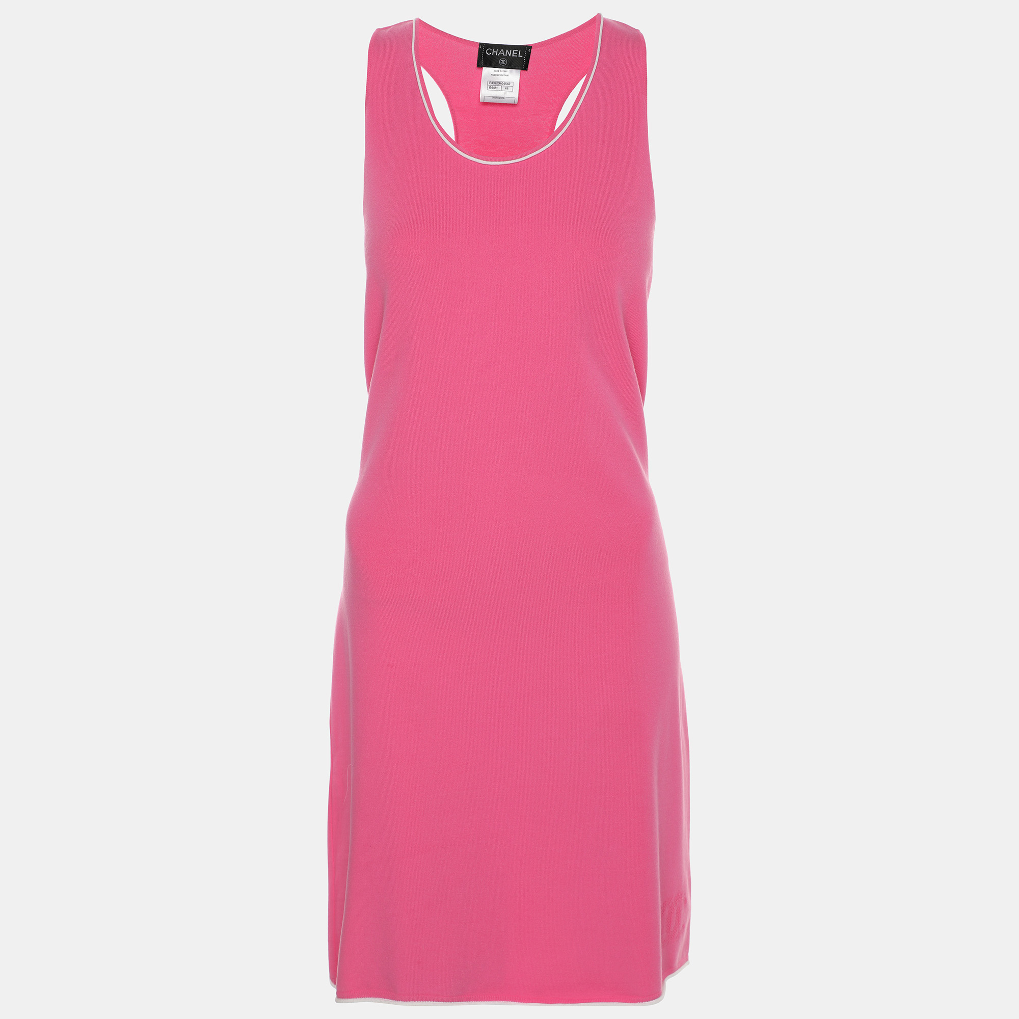 

Chanel Pink Stretch Knit Racer Back Midi Dress M