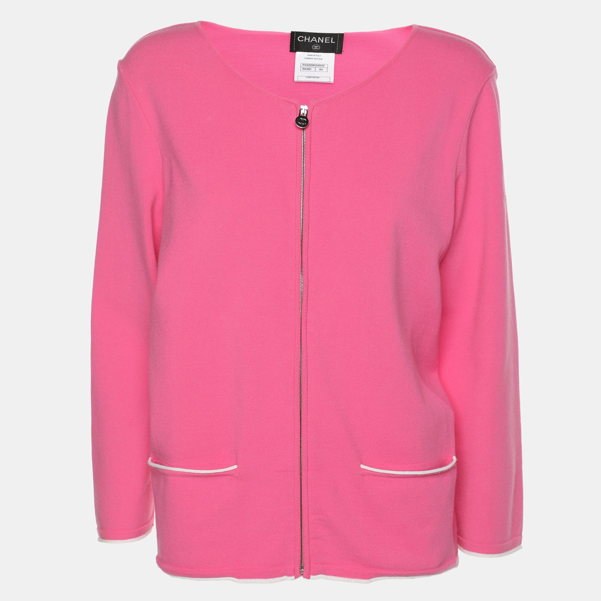 

Chanel Pink Stretch Knit Fabric Cardigan M