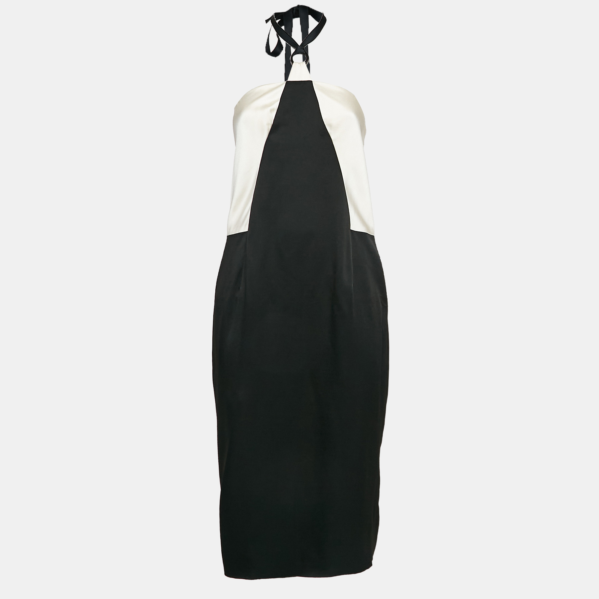 

Chanel Black/Cream Satin Knee-Length Tube Dress M