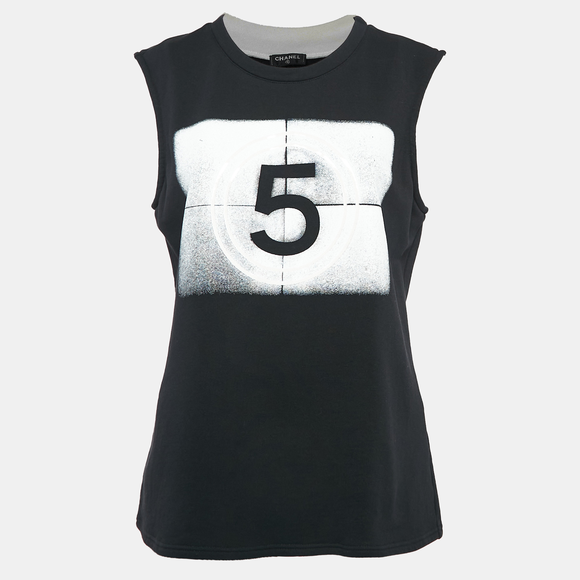 

Chanel Black Printed Cotton Sleeveless T-Shirt M