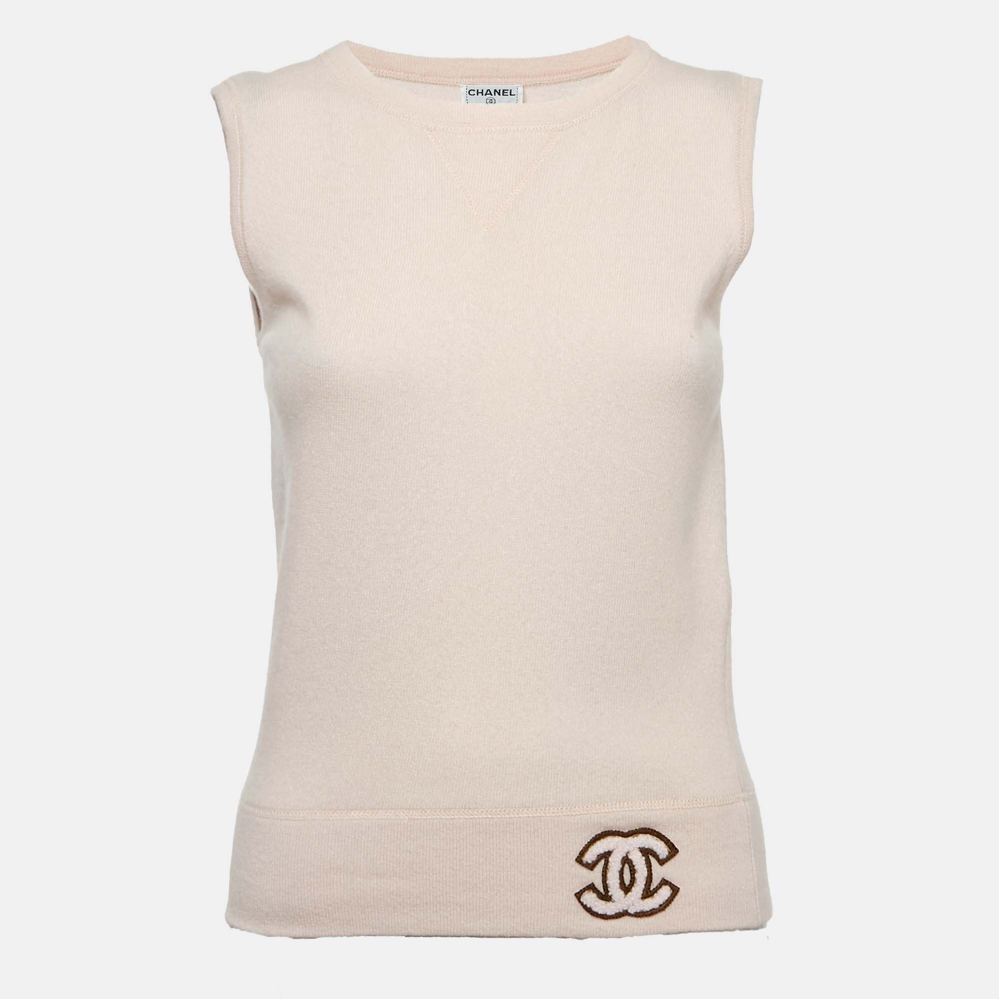 

Chanel Pink Cashmere Logo Applique Sleeveless Sweater M