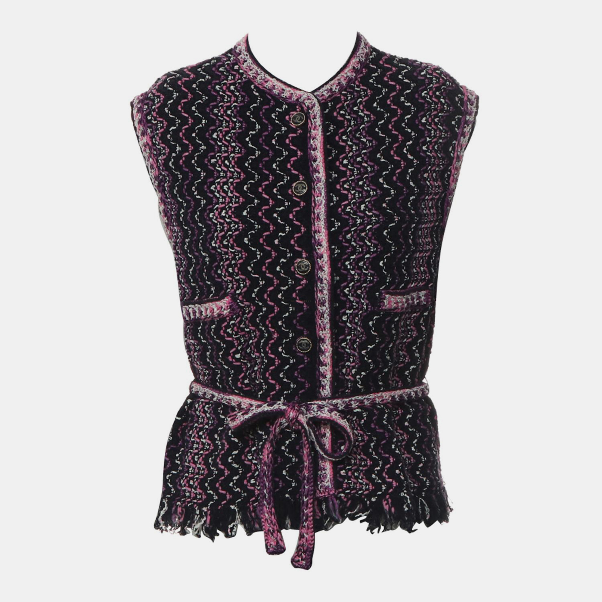 

Chanel Fringed-Hem Belted Vest, Purple