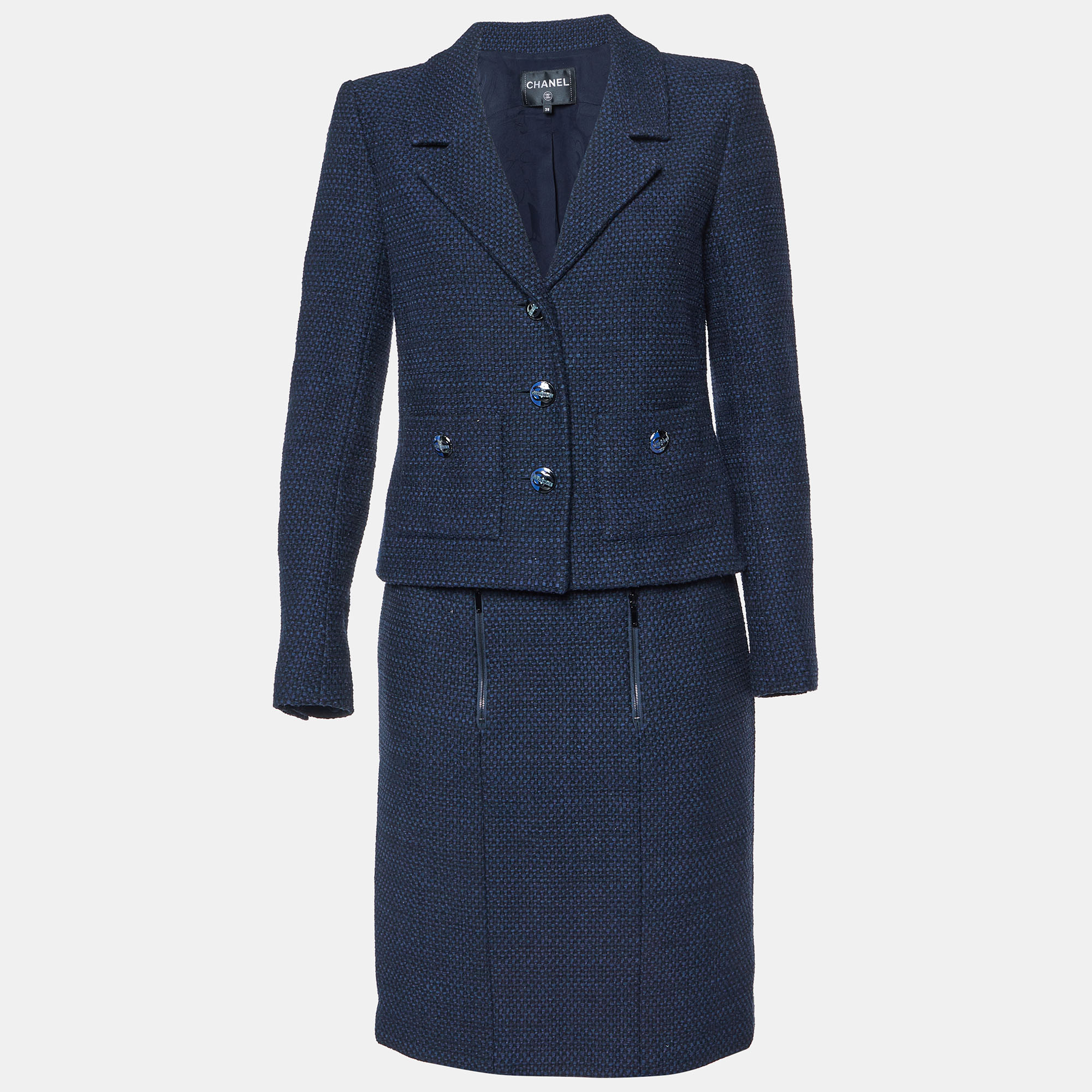 

Chanel Navy Blue Tweed Skirt Suit M