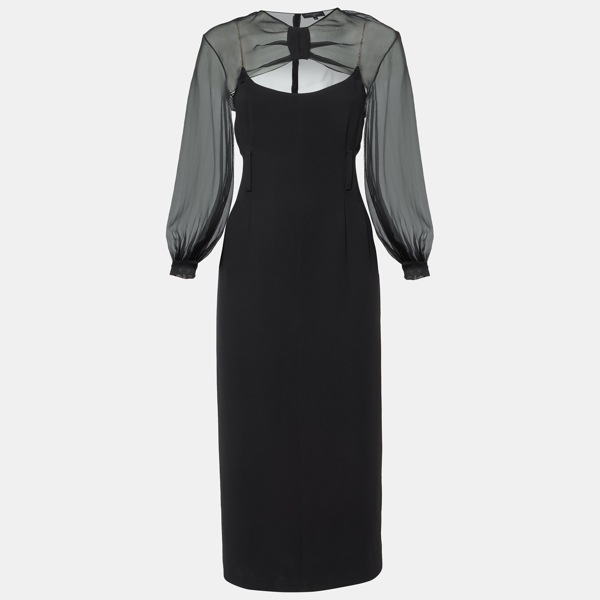 

Chanel Black Silk Top and Midi Dress Set S