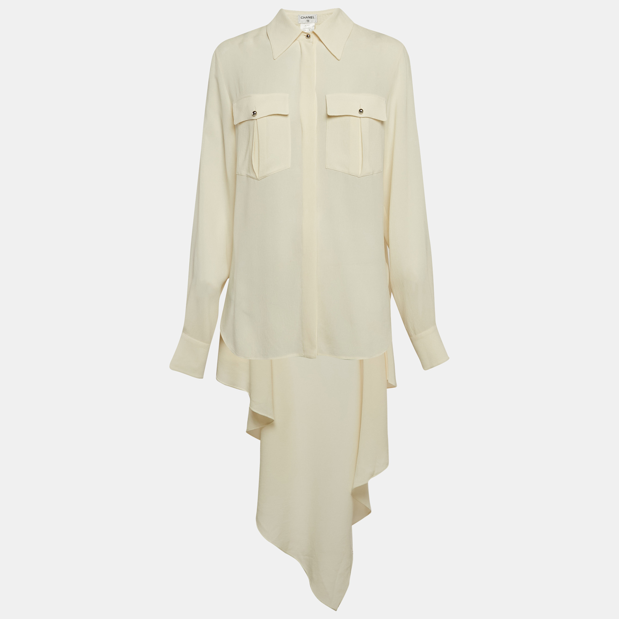 

Chanel White Silk Long Sleeve Asymmetric Shirt M, Cream