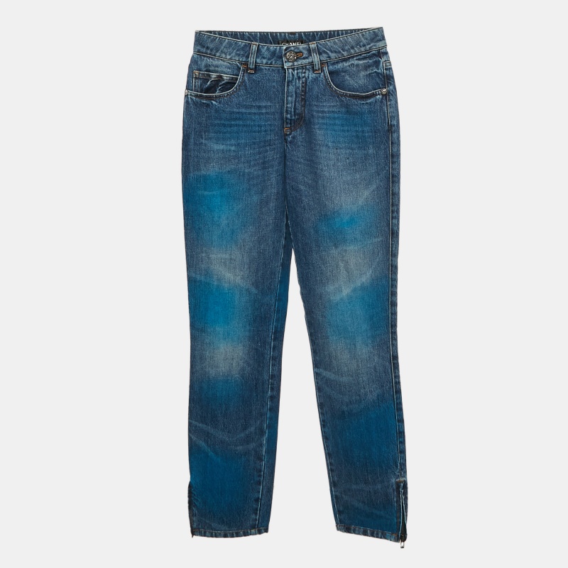 

Chanel Blue Spray Painted Denim Jeans S Waist 26"