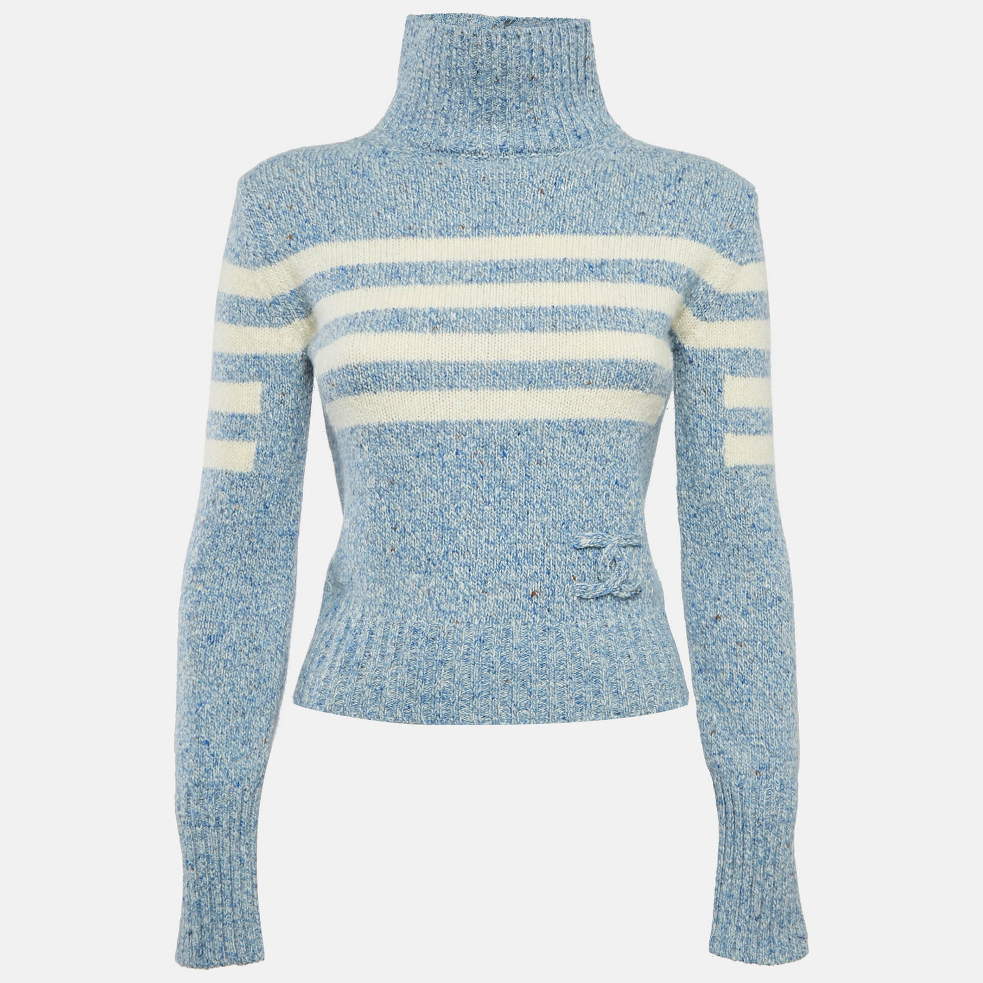 

Chanel Blue Patterned Wool High Neck Sweater S