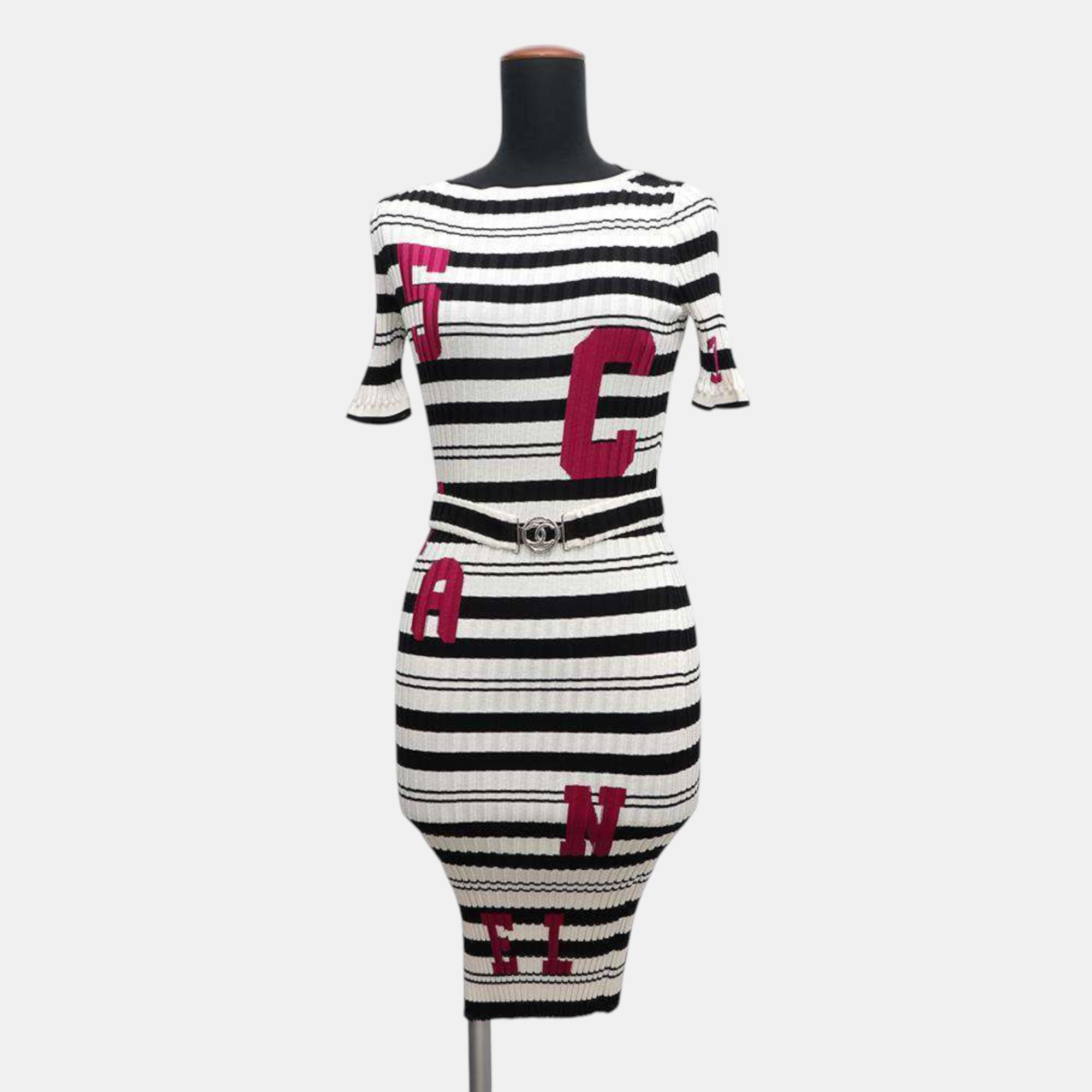 

Chanel White/Black Silk84% Elastine16% Knit Dress Size