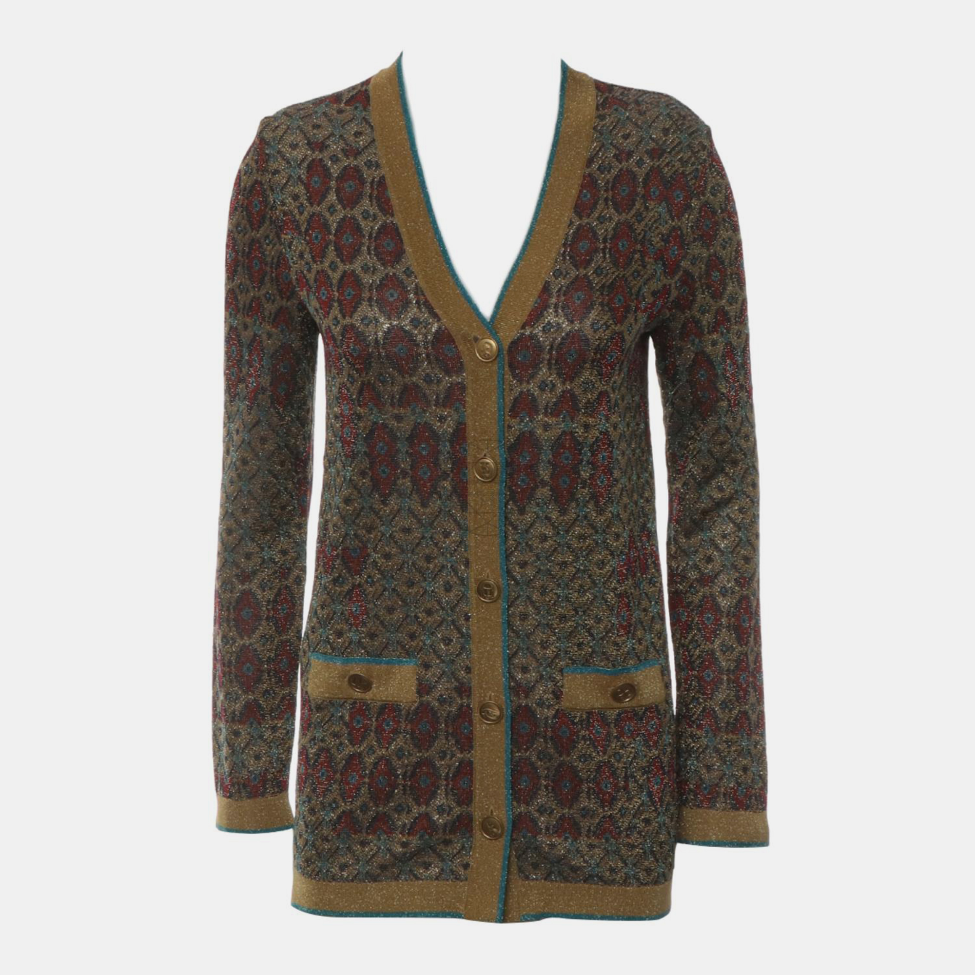 

Chanel Multicolor Viscose Metallic Button-Up Cardigan, Brown