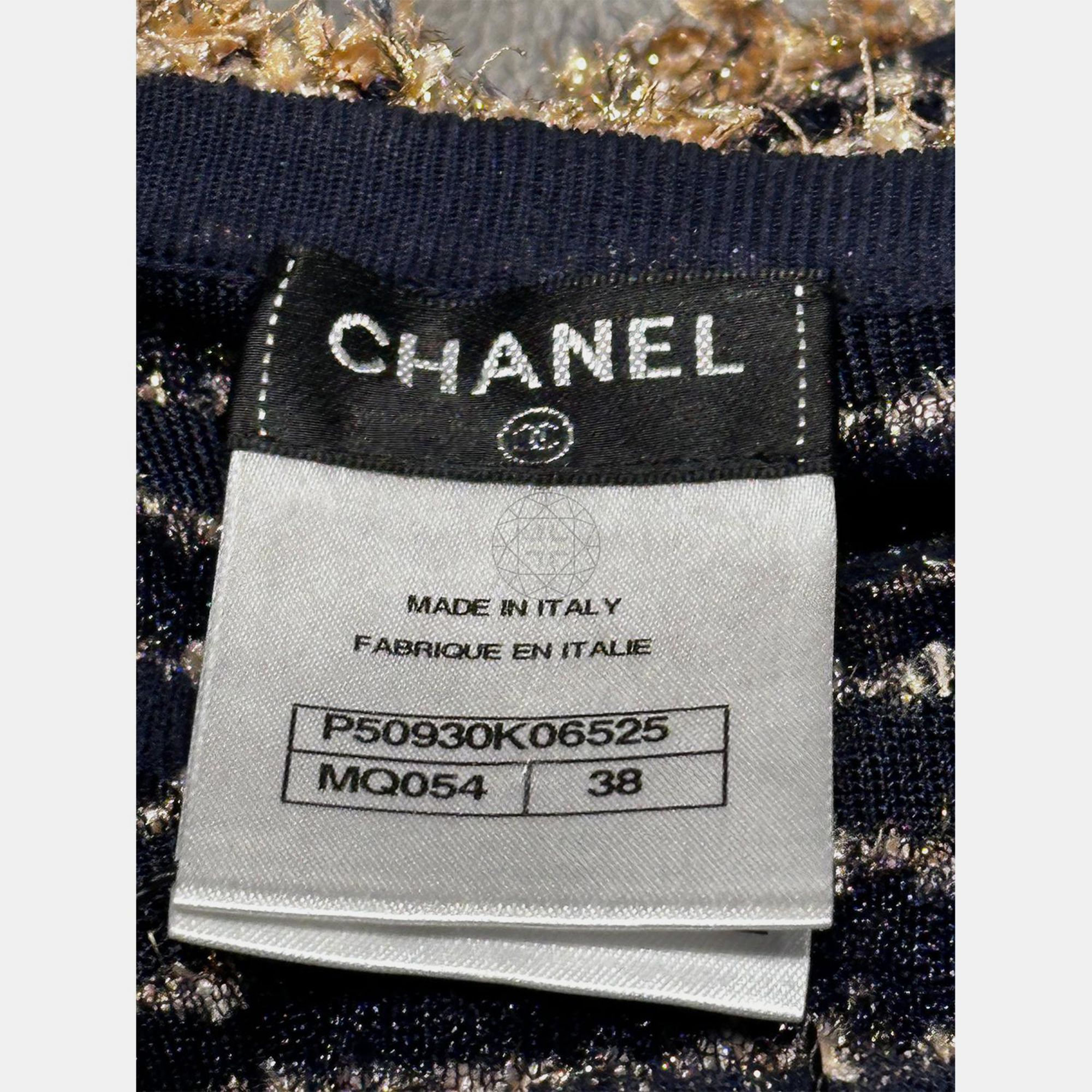 Chanel Metallic Lurex Knit Cardigan with Gold Pearl Buttons 