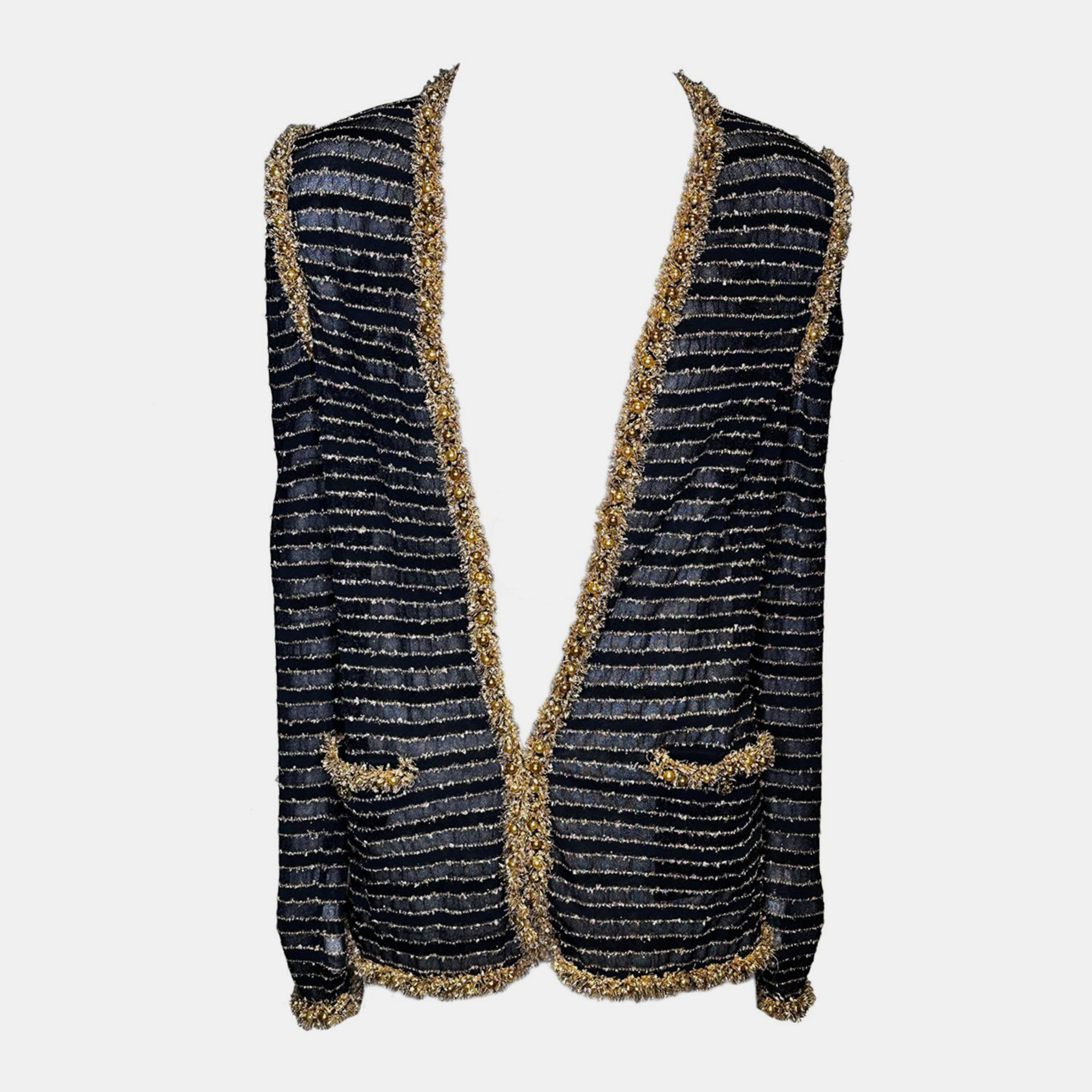 

Chanel Metallic Lurex Knit Cardigan with Gold Pearl Buttons