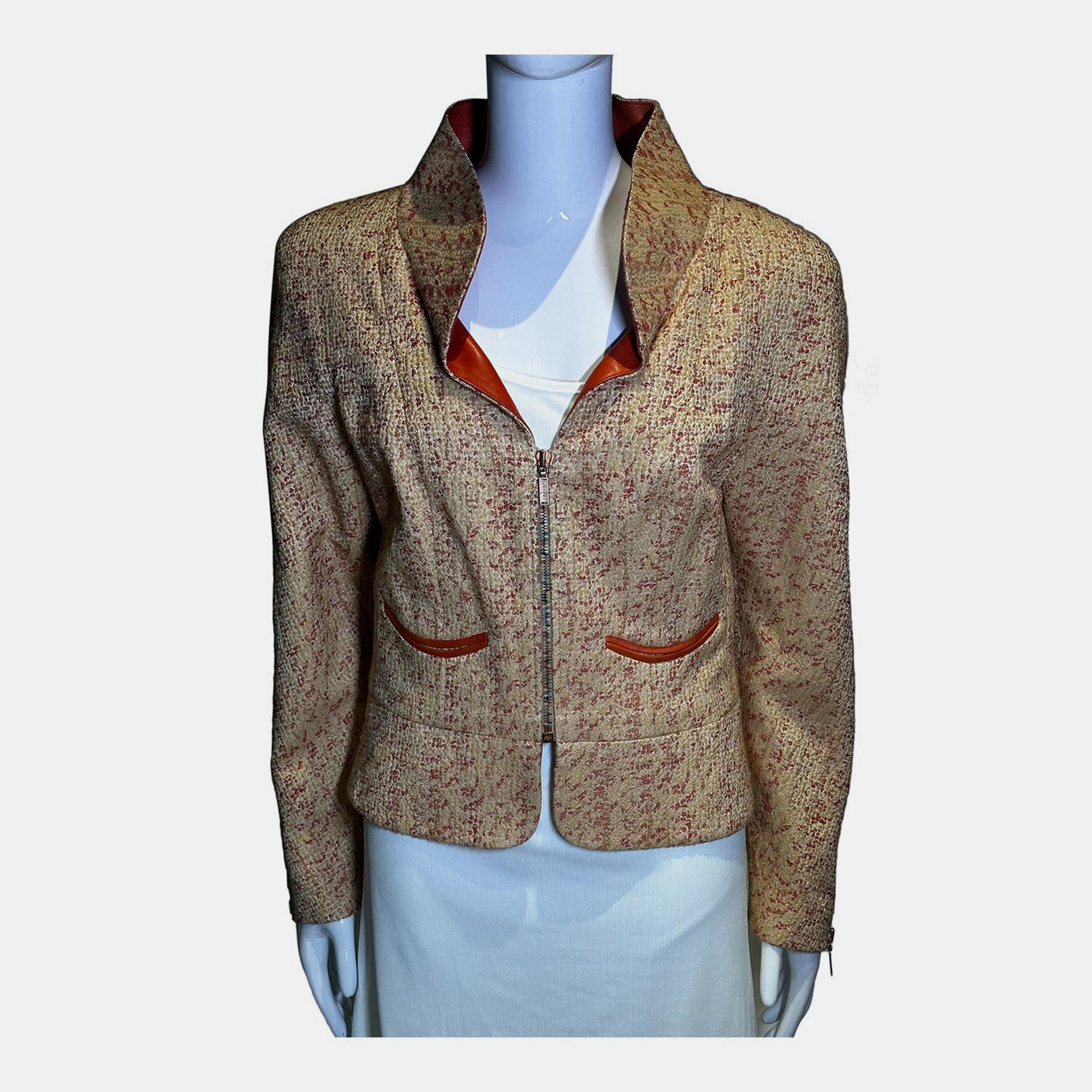 Chanel Salmon Boucle Zipped up Wool Jacket 