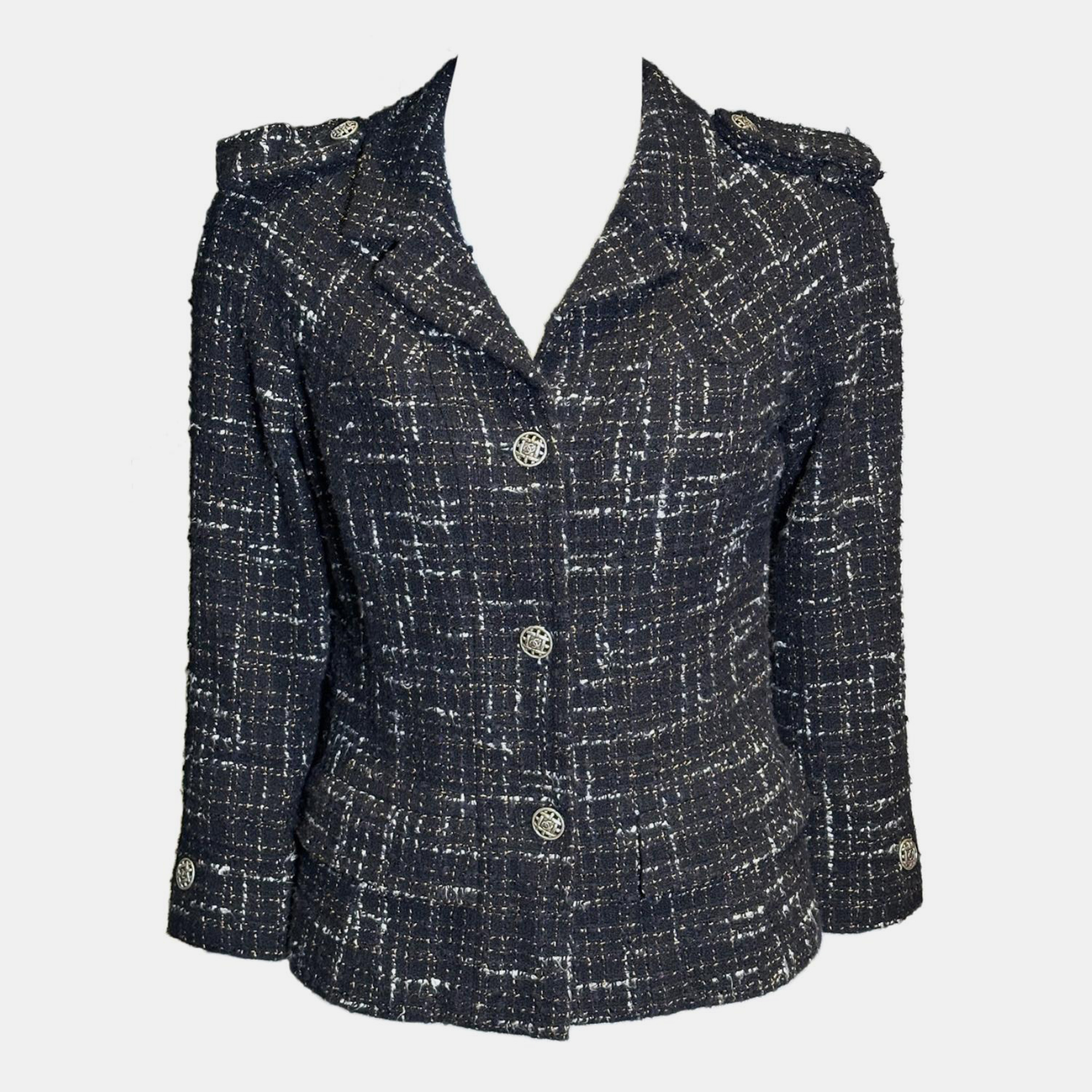 

Chanel Black and White Tweed Coco Button Tailored Jacket