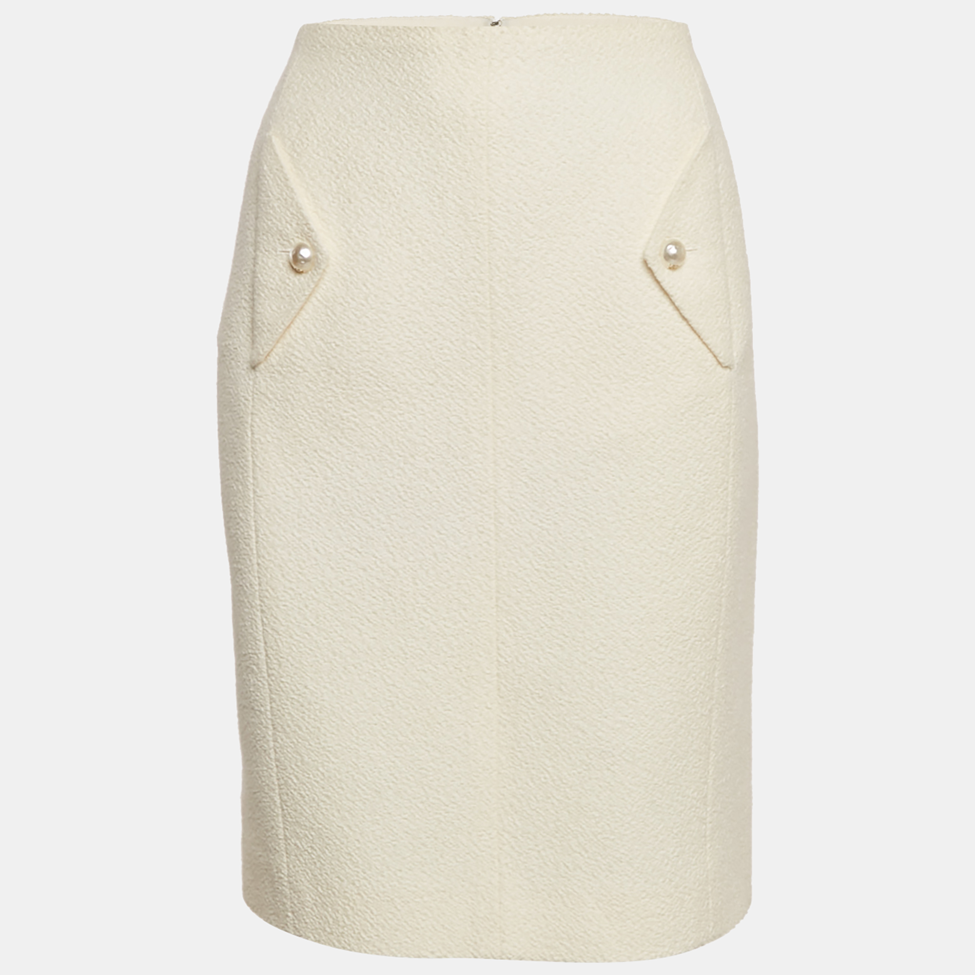 

Chanel Off-White Tweed Pencil Skirt L