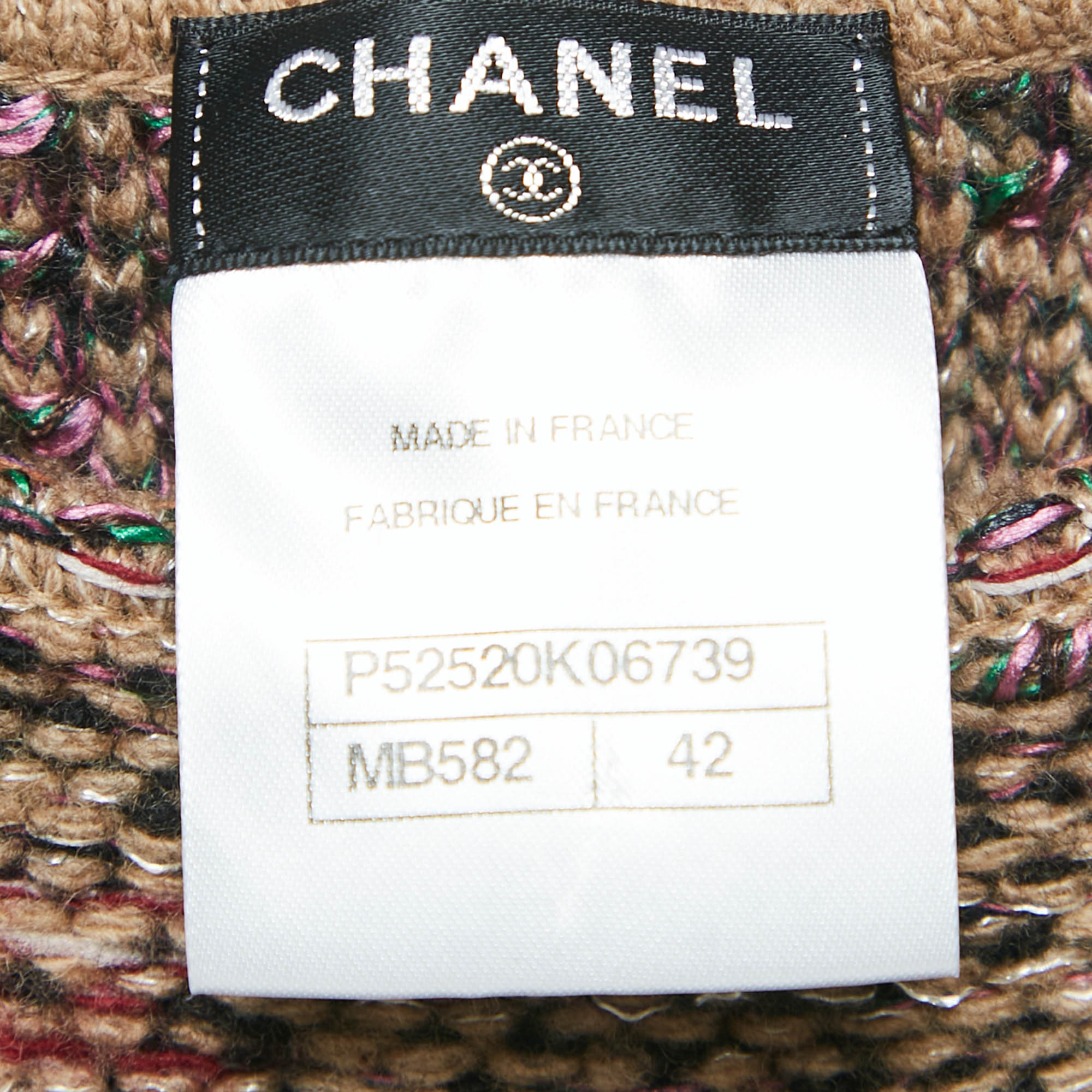Chanel Brown/Multicolor Patterned Wool Blend Knit Midi Dress L 