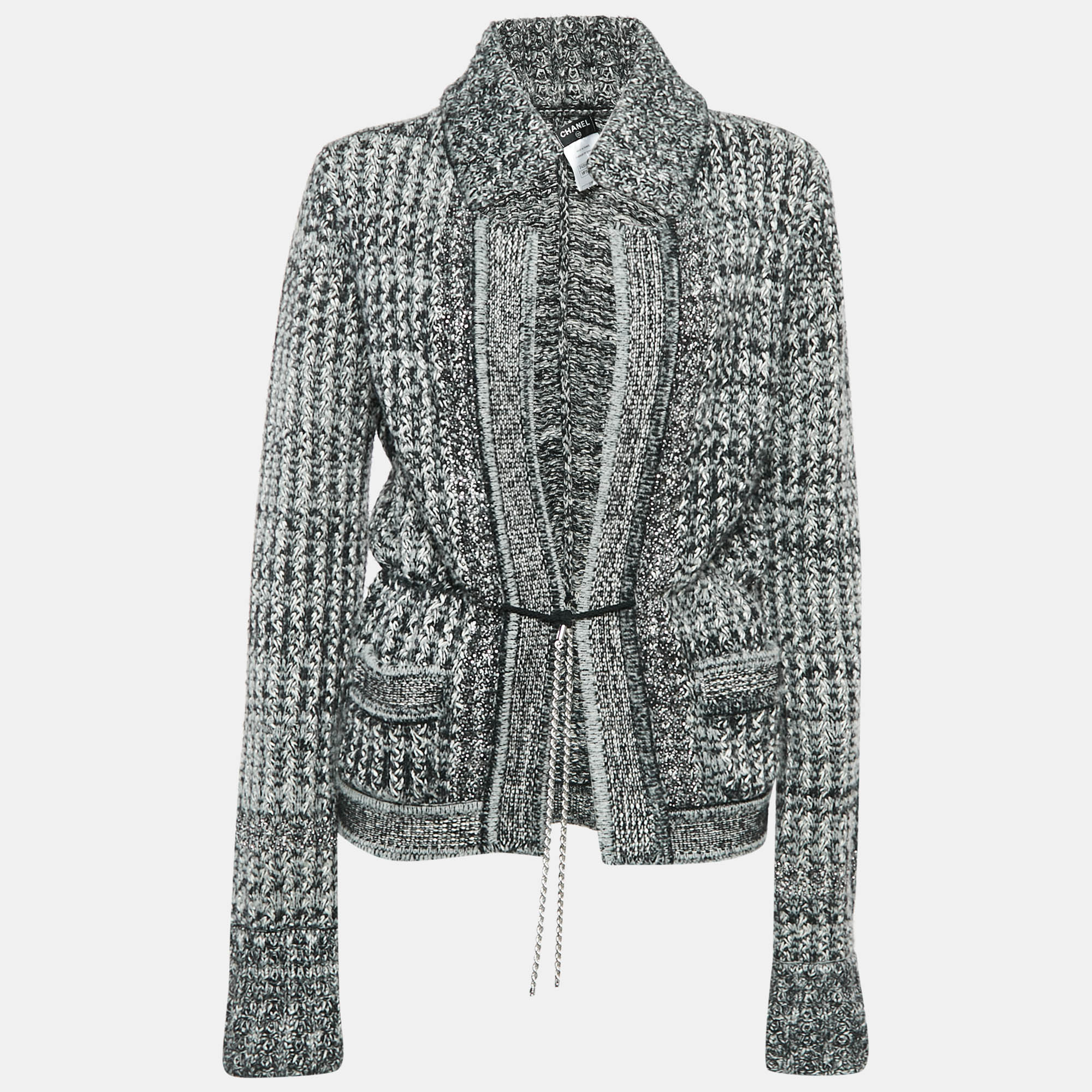 

Chanel Black/White Embellished Wool Blend Cardigan M