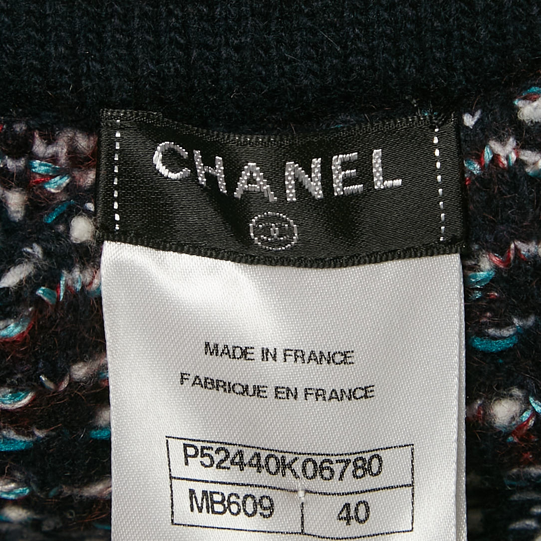 Chanel Multicolor Patterned Wool Blend Knit Midi Skirt M 
