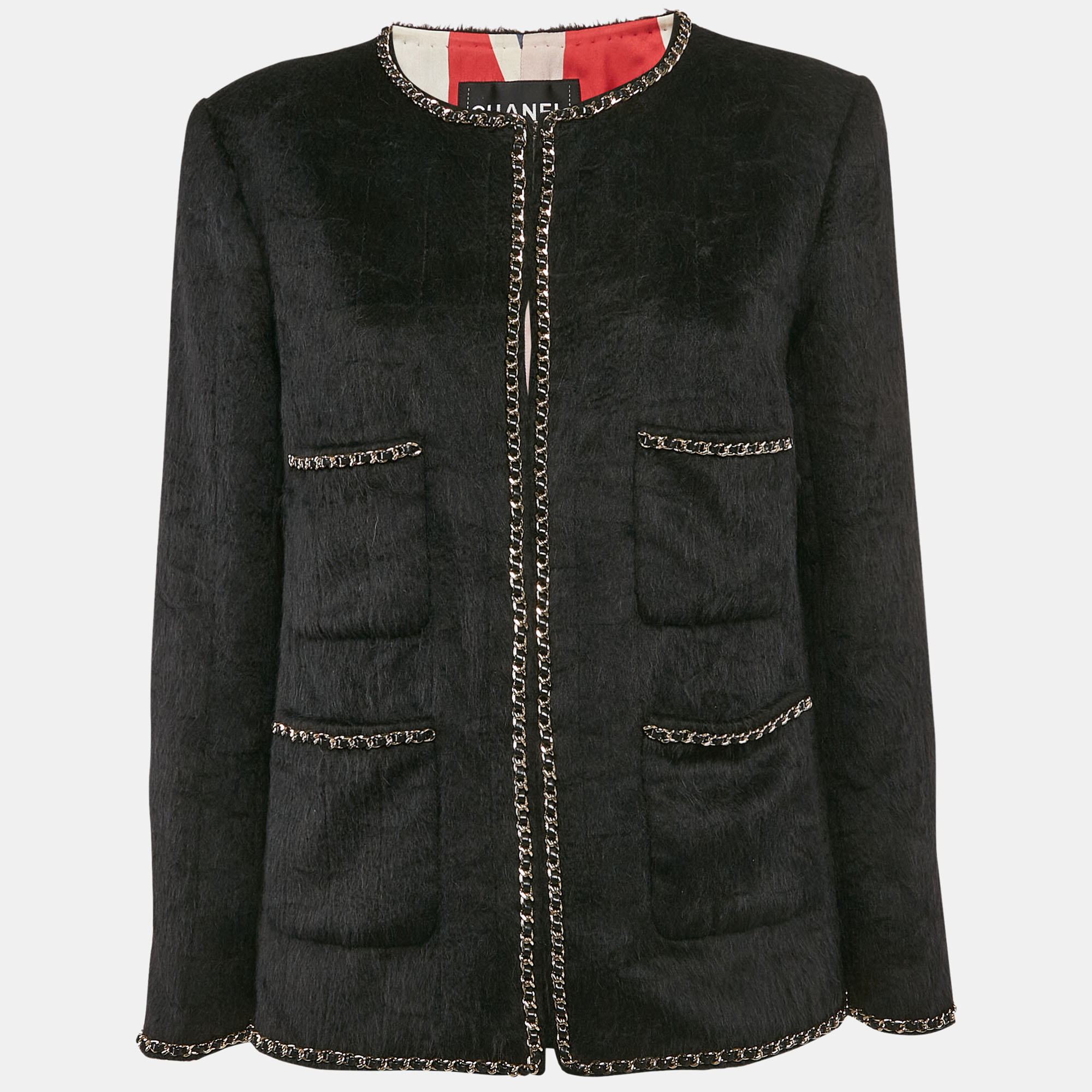 

Chanel Black Wool Chain Detail Coat M