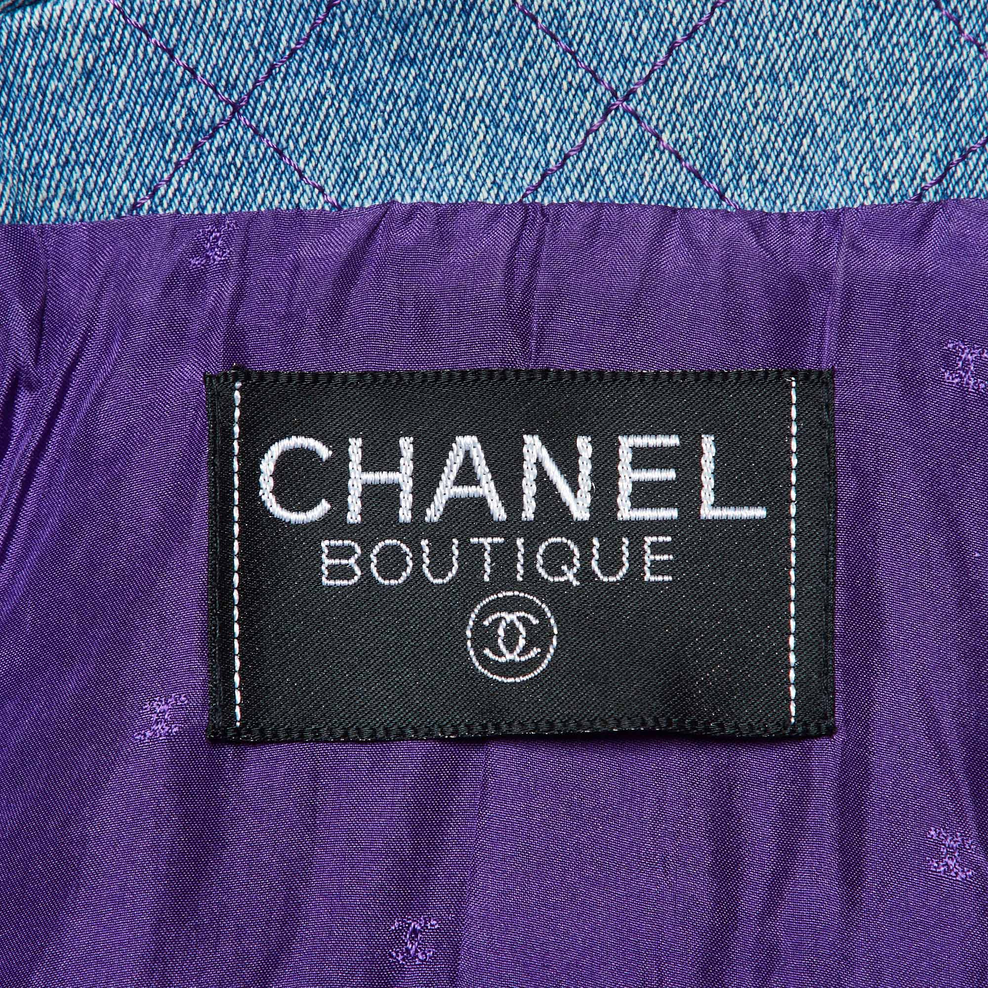 Chanel Vintage Purple Tweed and Denim Skirt and Jacket Set S 