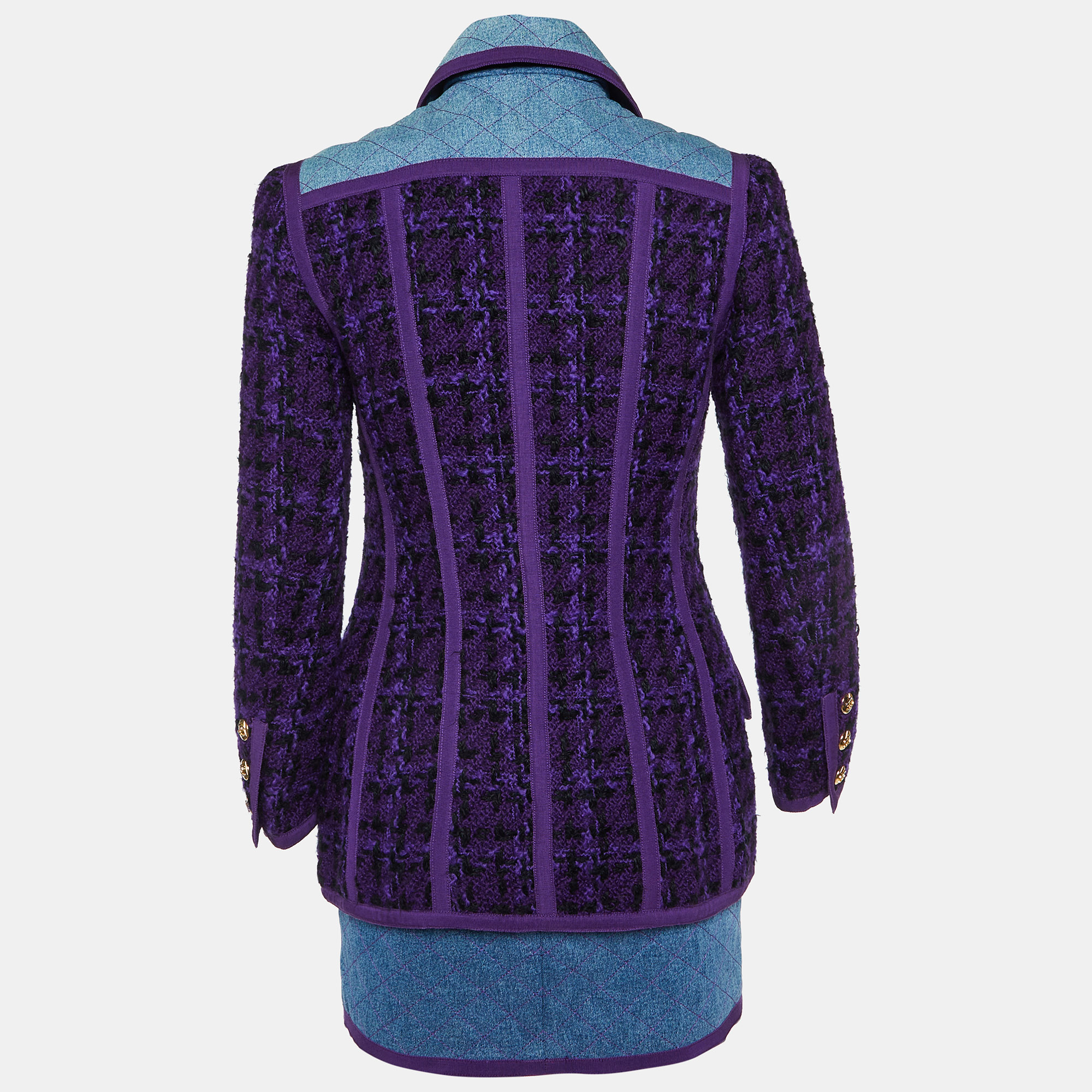 Chanel Vintage Purple Tweed and Denim Skirt and Jacket Set S 